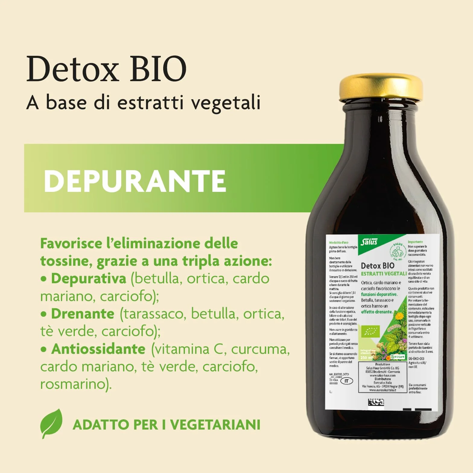 Salus Detox Bio Integratore Alimentare Biologico Depurativo Drenante Antiossidante 250ml