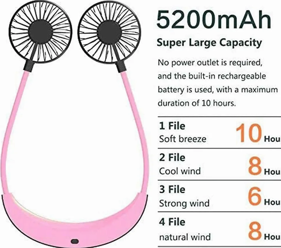 Ventilatore portatile Ventilatore a collo libero a mano libera, Mini ventilatore personale USB Ventilatore sportivo indossabile, 3 velocità, Ricaricabile tramite USB, Molto adatto per bambini, Ufficio