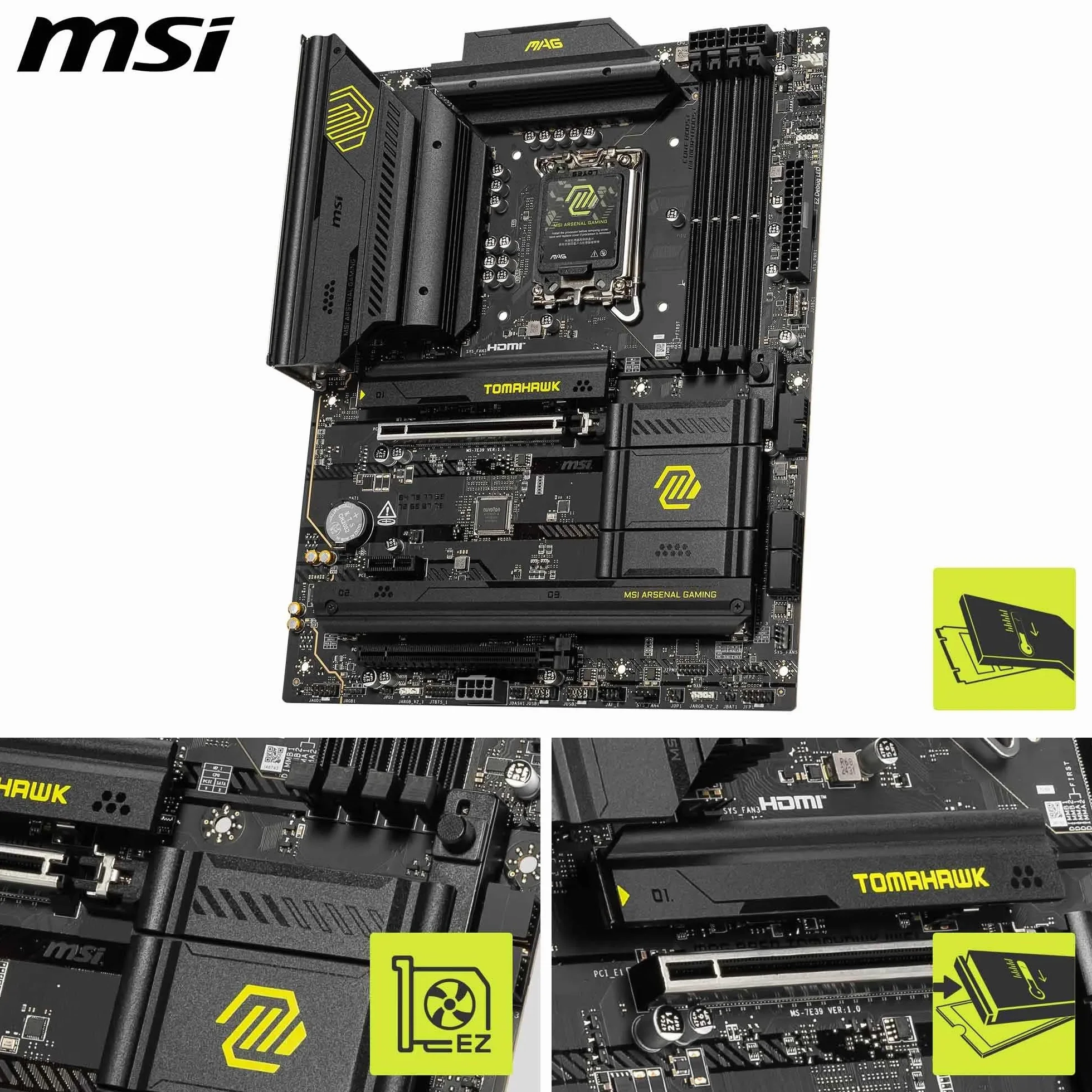 MSI MAG B860 TOMAHAWK WIFI - Scheda madre ATX, supporta i processori Intel Core Ultra (Serie 2), LGA 1851 - DDR5 Memory Boost 9200+ MT/s OC, 1 x PCIe 5.0 x16, 1 x M.2 Gen5, LAN 5G, Wi-Fi 7