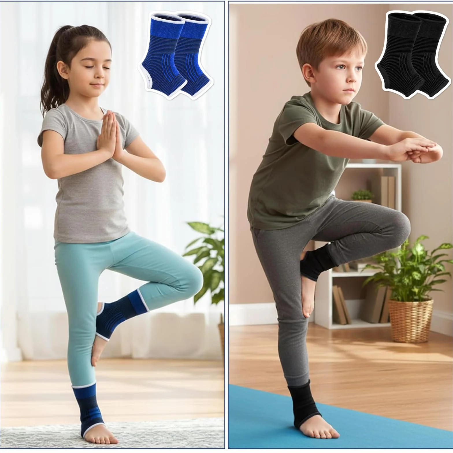 Benda Elastica per Caviglia Bambini 2 Pezzi Supporto Sportivo Senza Tallone Traspirante