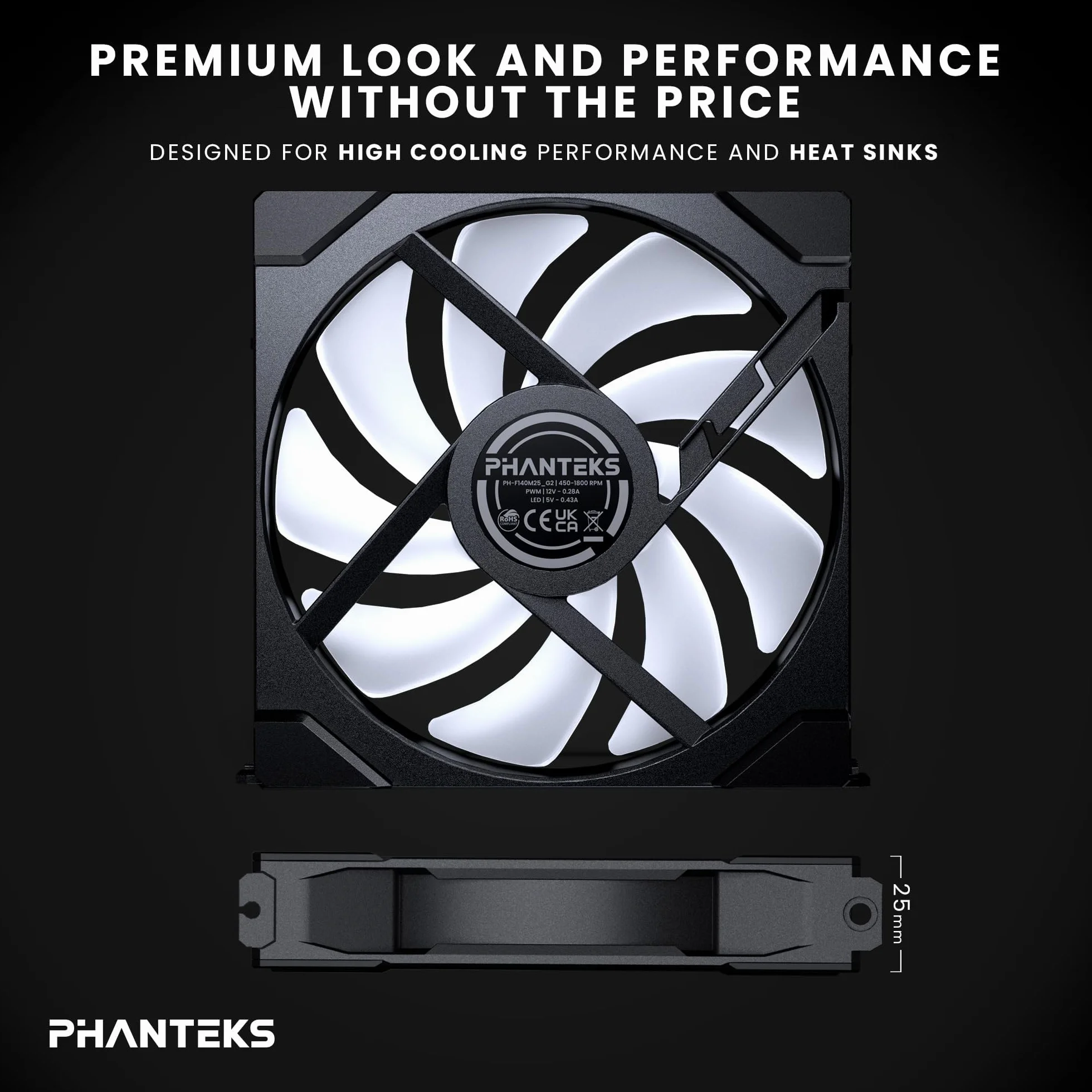 Phanteks M25-140 Gen2, 3er Pack, ventola di raffreddamento ad alte prestazioni ARGB da 140 mm, telaio ventola unificato a Daisy-Chain, hub Infinity Mirror, connessione a cavo singolo, Nero
