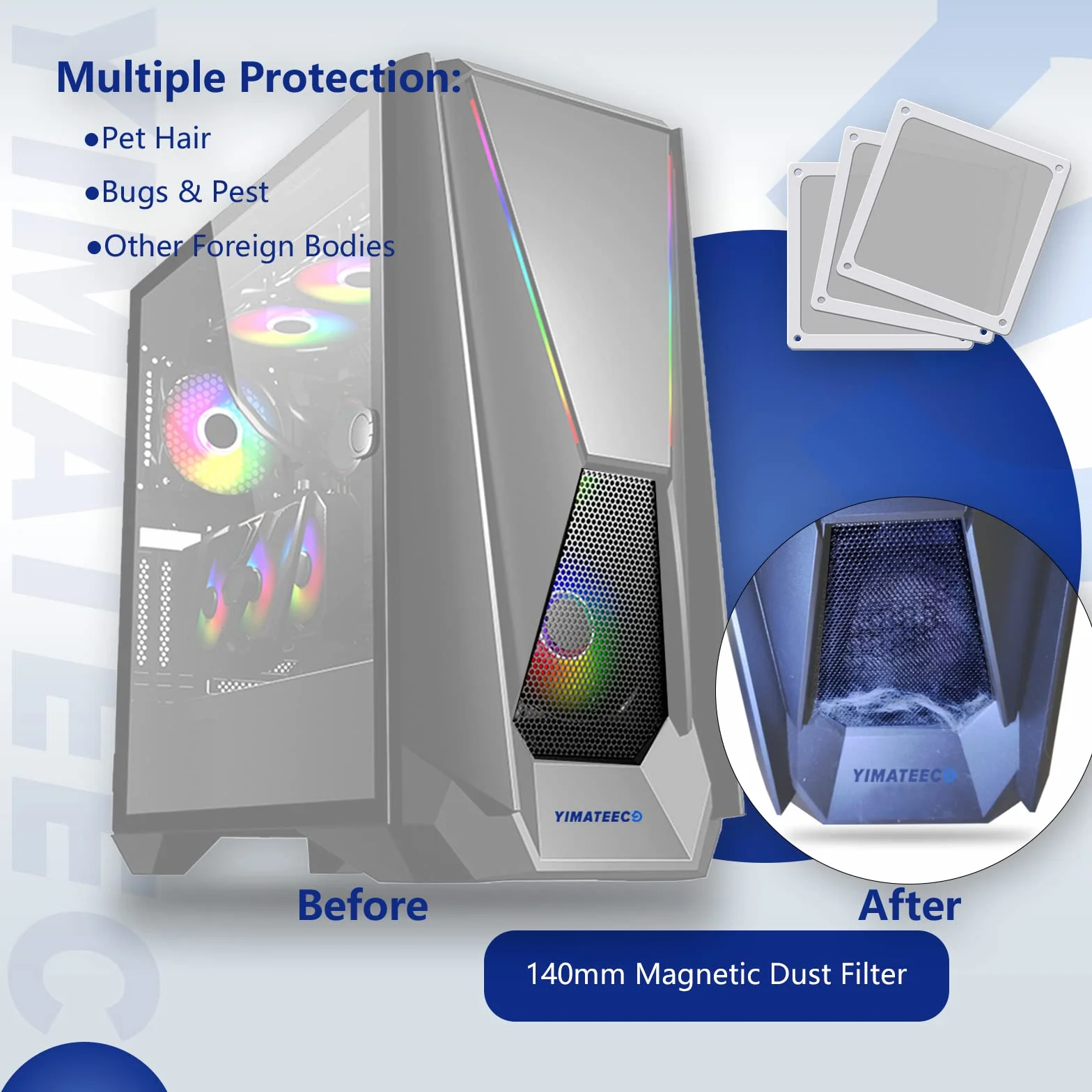 Filtro Antipolvere Magnetico 140mm per PC - Griglia a Rete per Ventola di Raffreddamento Computer Case (Nylon, 140*140mm, 2 Pezzi, Bianco)