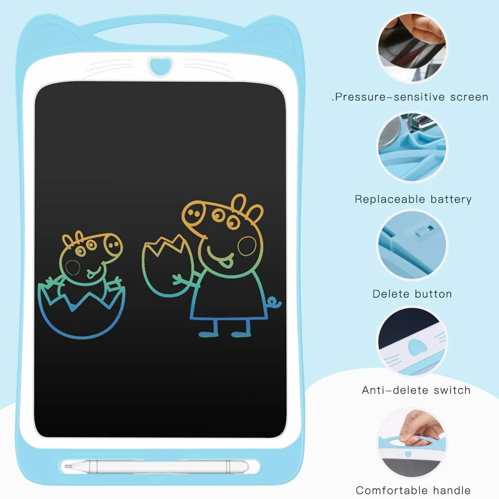 AGPTEK Tavoletta Grafica LCD Scrittura 12 Pollici Colorato con Pulsante di Blocco,Lavagna da Disegno Cancellabile Portatile Tavoletta Scrittura per Bambini Studenti Progettista Blu