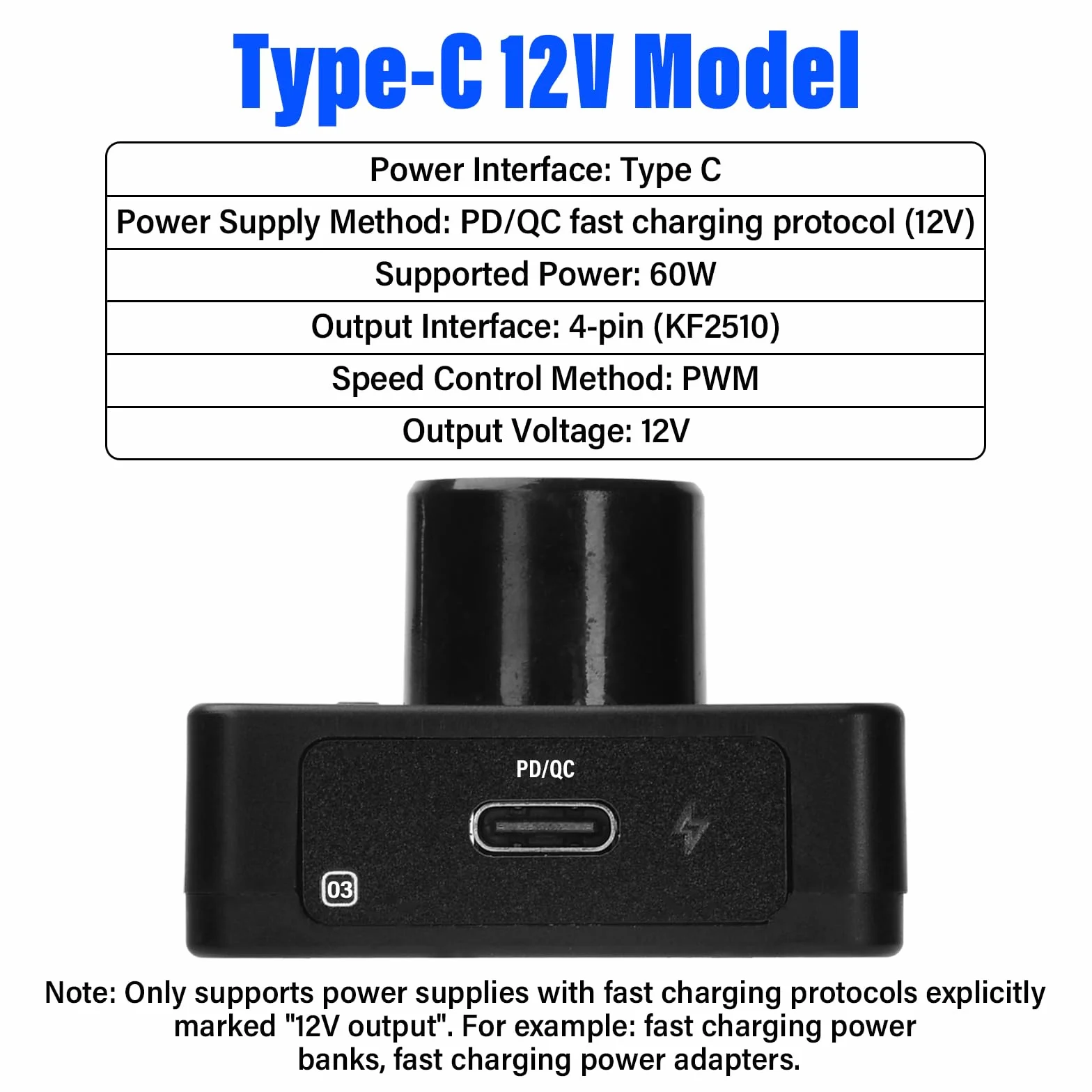 Aideepen 4 Pin 12V PWM Fan Controller Type C Power Supply for PC Housing DIY Water Cooling