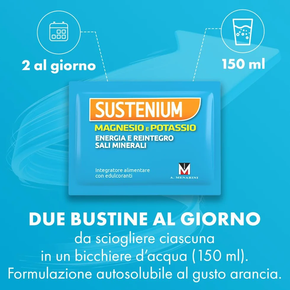 Sustenium Magnesio e Potassio Integratore Sali Minerali Vitamina C Bipack 56 Bustine Autosolubili