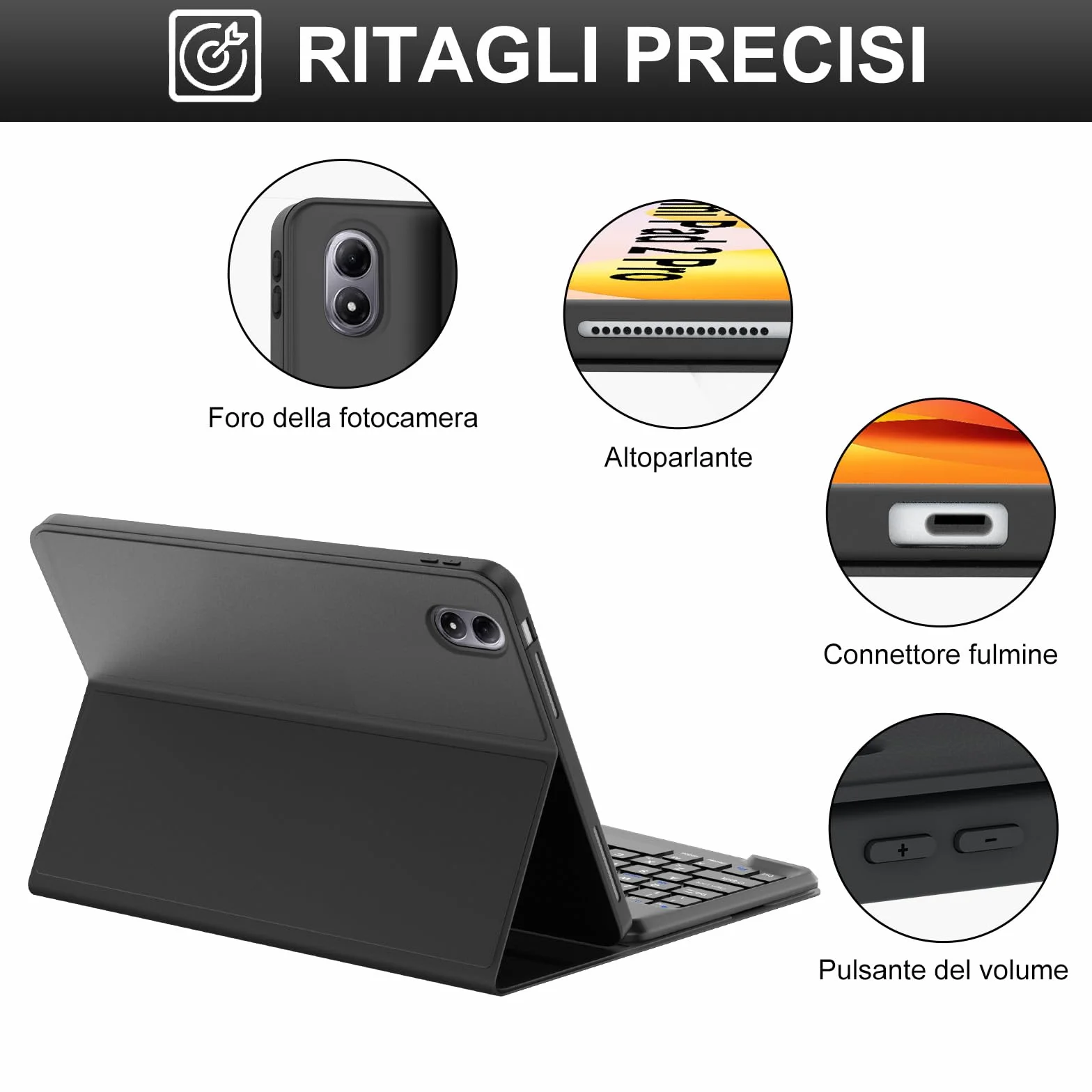 JADEMALL Custodia Tastiera per Redmi Pad 2 Pro 12.1" 2025, Italiana QWERTY Tastiera Wireless Bluetooth Magnetica Staccabile per Tablet Xiaomi Redmi Pad 2 Pro 12.1" 2025, Nero
