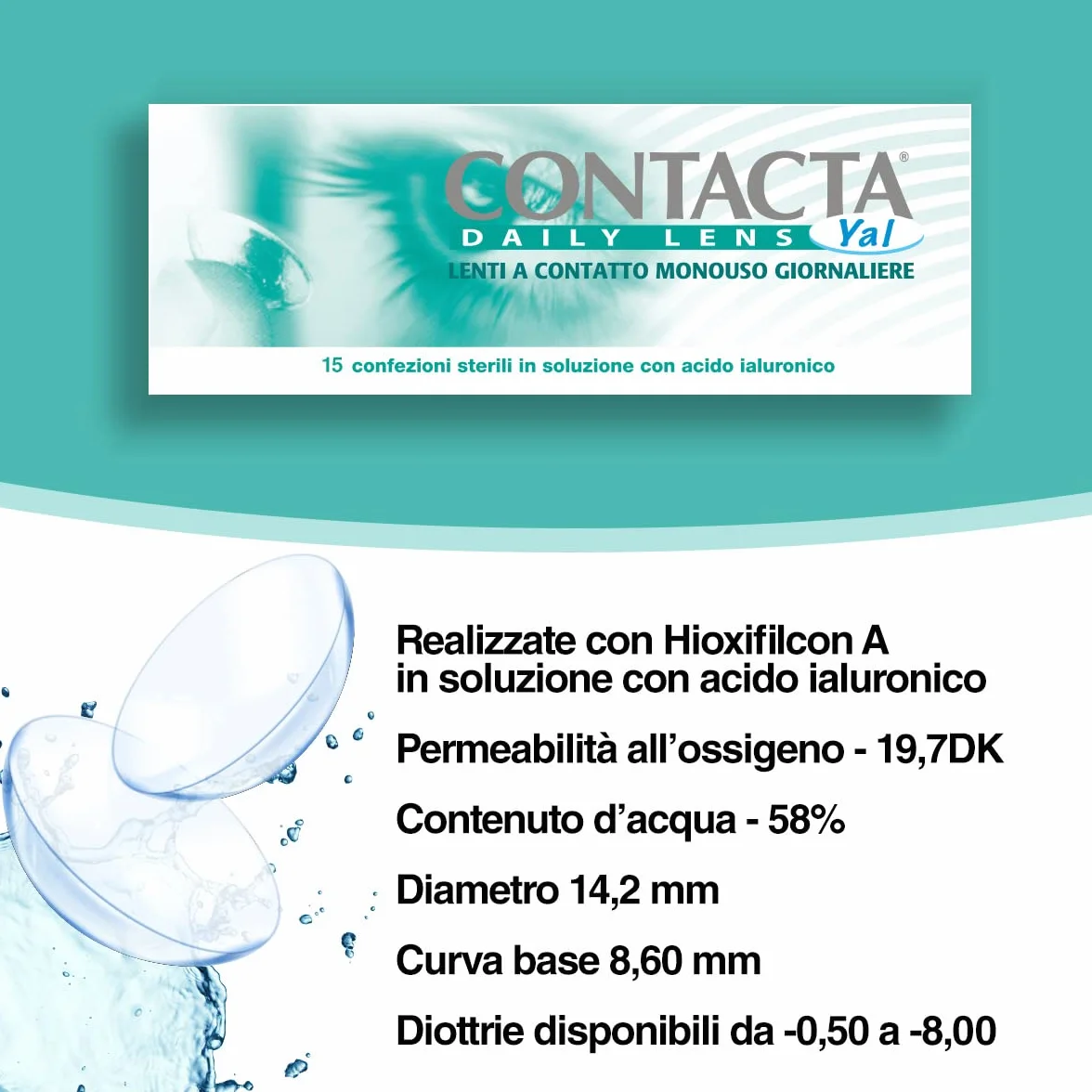 Daily Lens Yal 15 Lenti a Contatto Giornaliere per Miopia -1,75 Confezione da 15