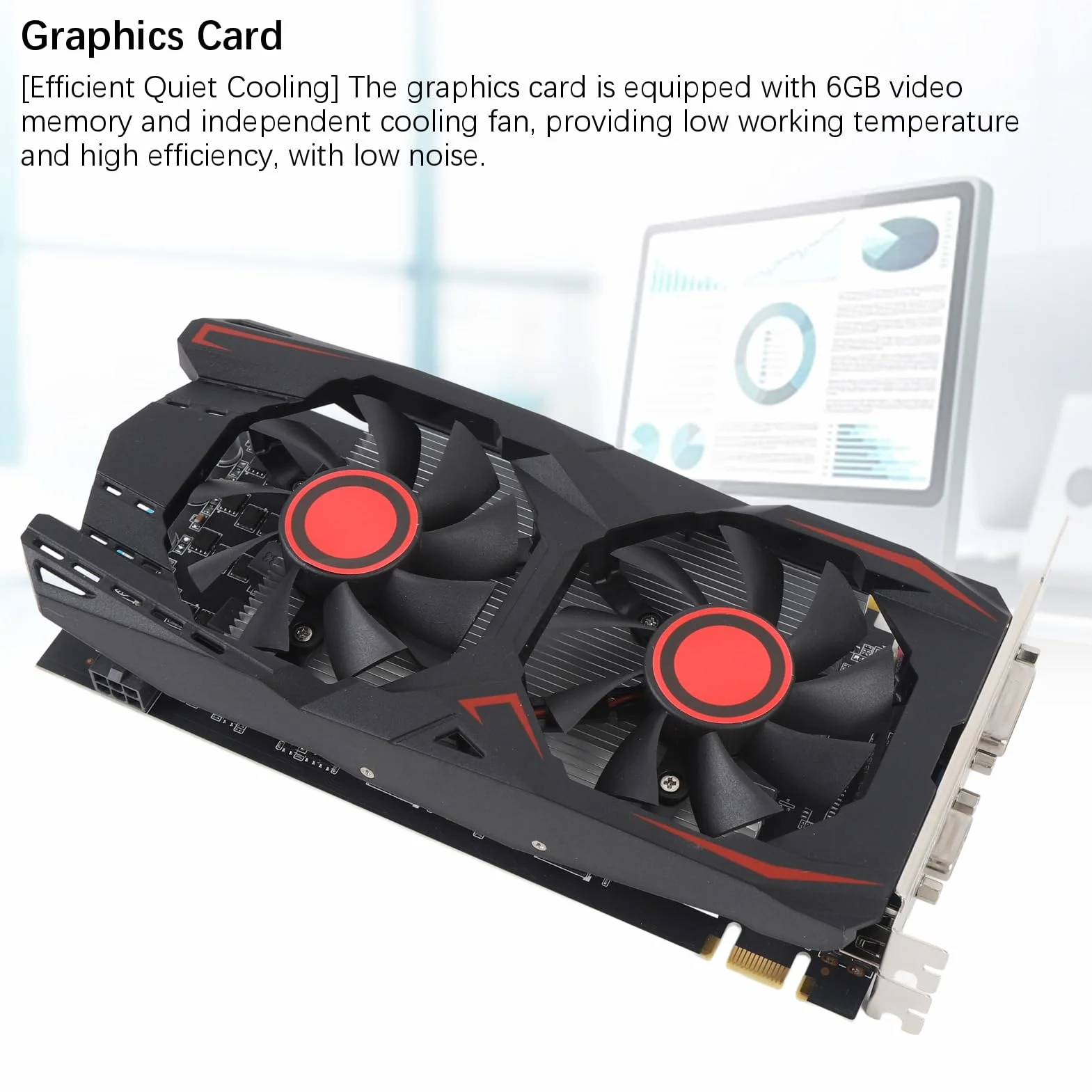 HERCHR Scheda Grafica Video per PC, Slot PCIE 2.0 16X a Doppia Ventola GDDR5 da 6 GB 16X Supporta Interfaccia Multimediale DVI VGA HD Scheda Video da Gioco per PC Desktop
