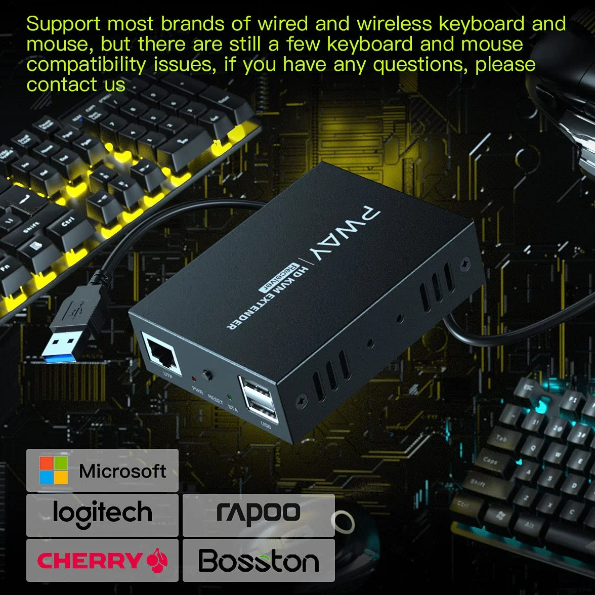 PW-DT237K HDMI KVM Extender USB 492ft/150m Trasmissione su singolo Cat5e/6/7 HD 1080P Supporto TCP/IP e funzione di loop out