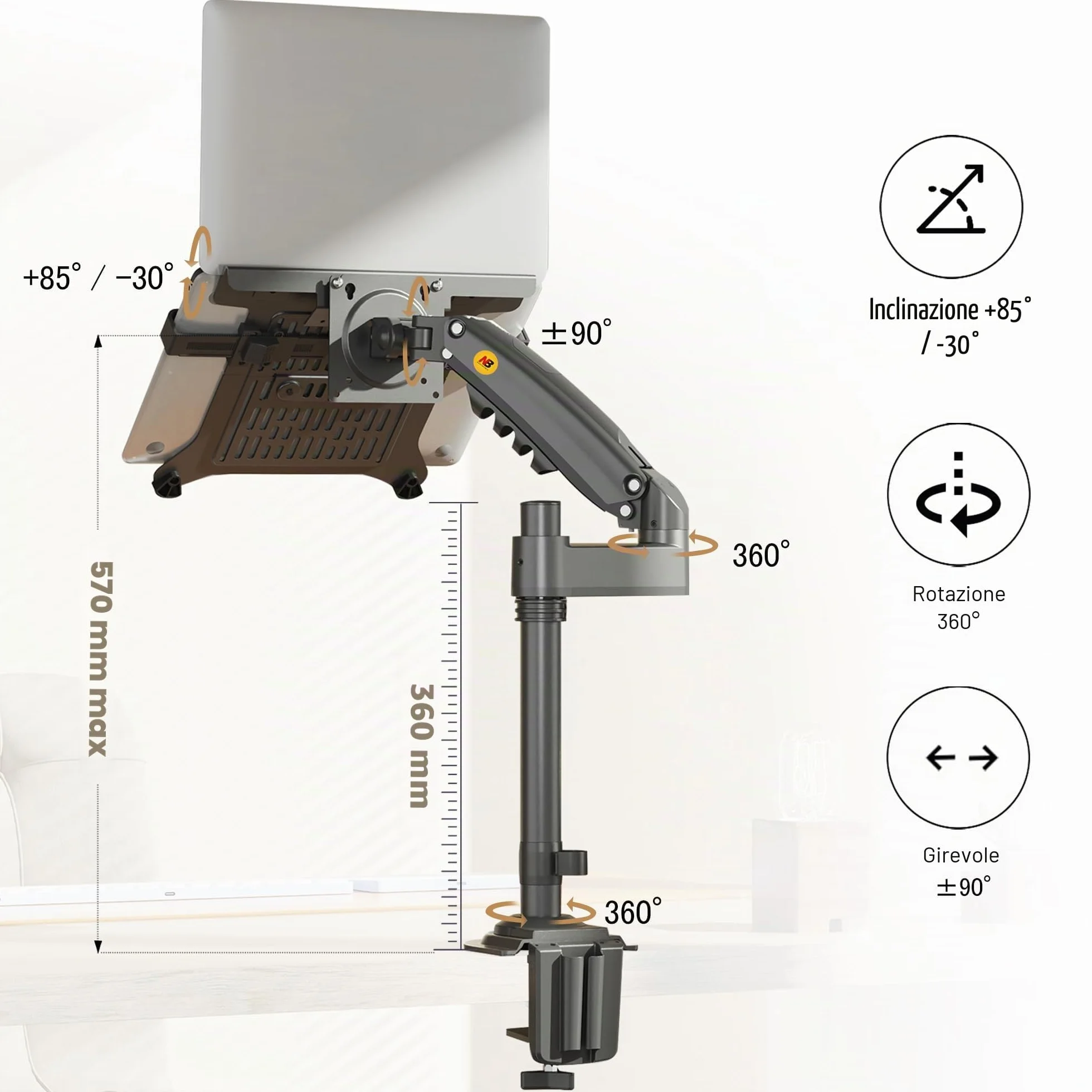 NB North Bayou Supporto Laptop & Supporto per Monitor, per Notebook da 13-17'' e Monitor da 17-32 Pollici, Carico Massimo 9 kg VESA 75/100 mm H100-FP