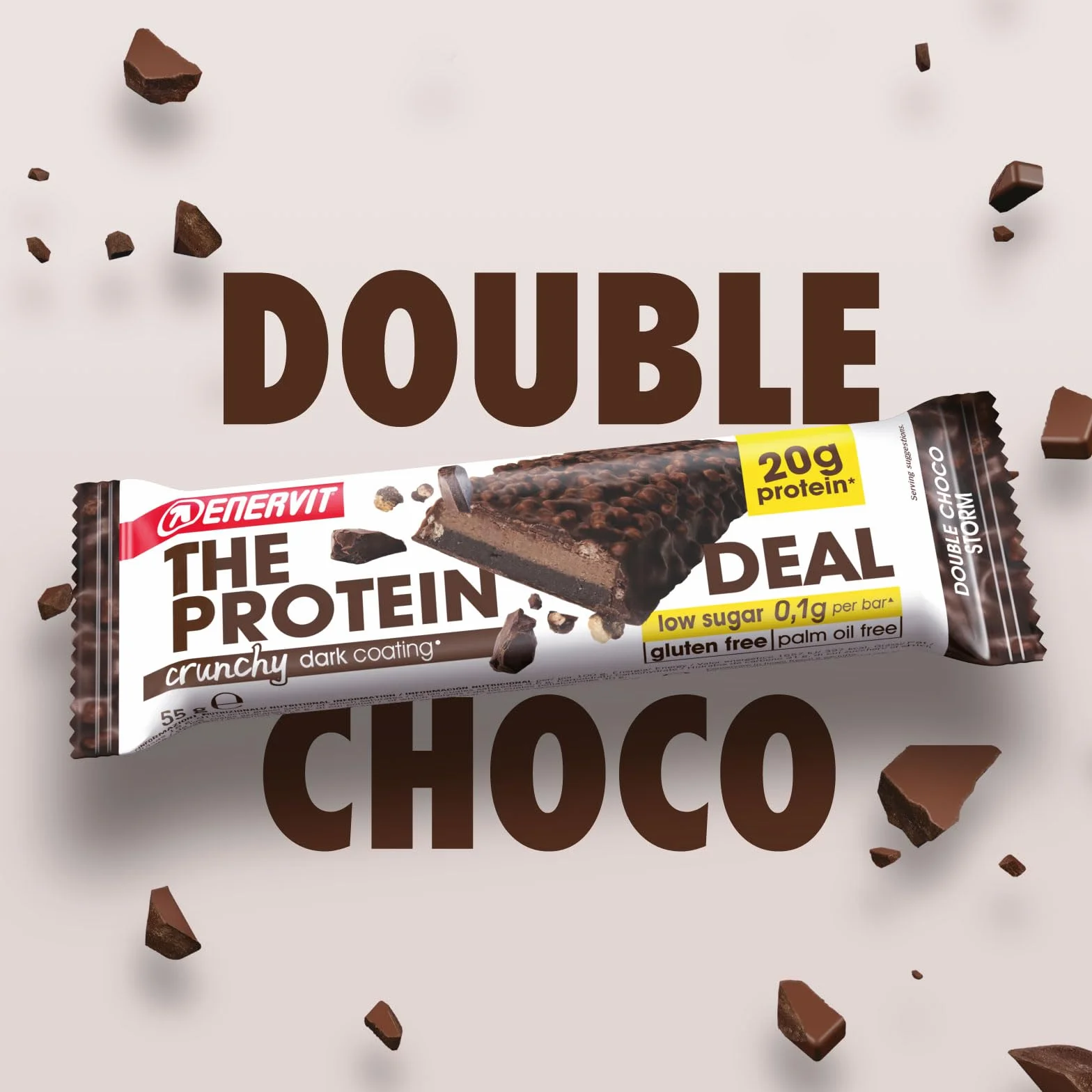 Enervit The Protein Deal Crunchy Double Choco Storm Barrette Proteiche Cioccolato Fondente 20g Proteine 0,1g Zuccheri Senza Glutine 12x55g