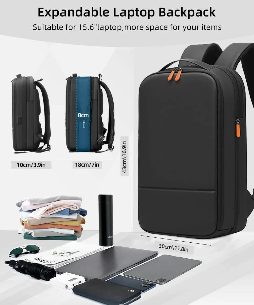 Zaino da lavoro per uomo Zaino sottile espandibile per laptop da 15,6 pollici con porta USB per caricabatterie