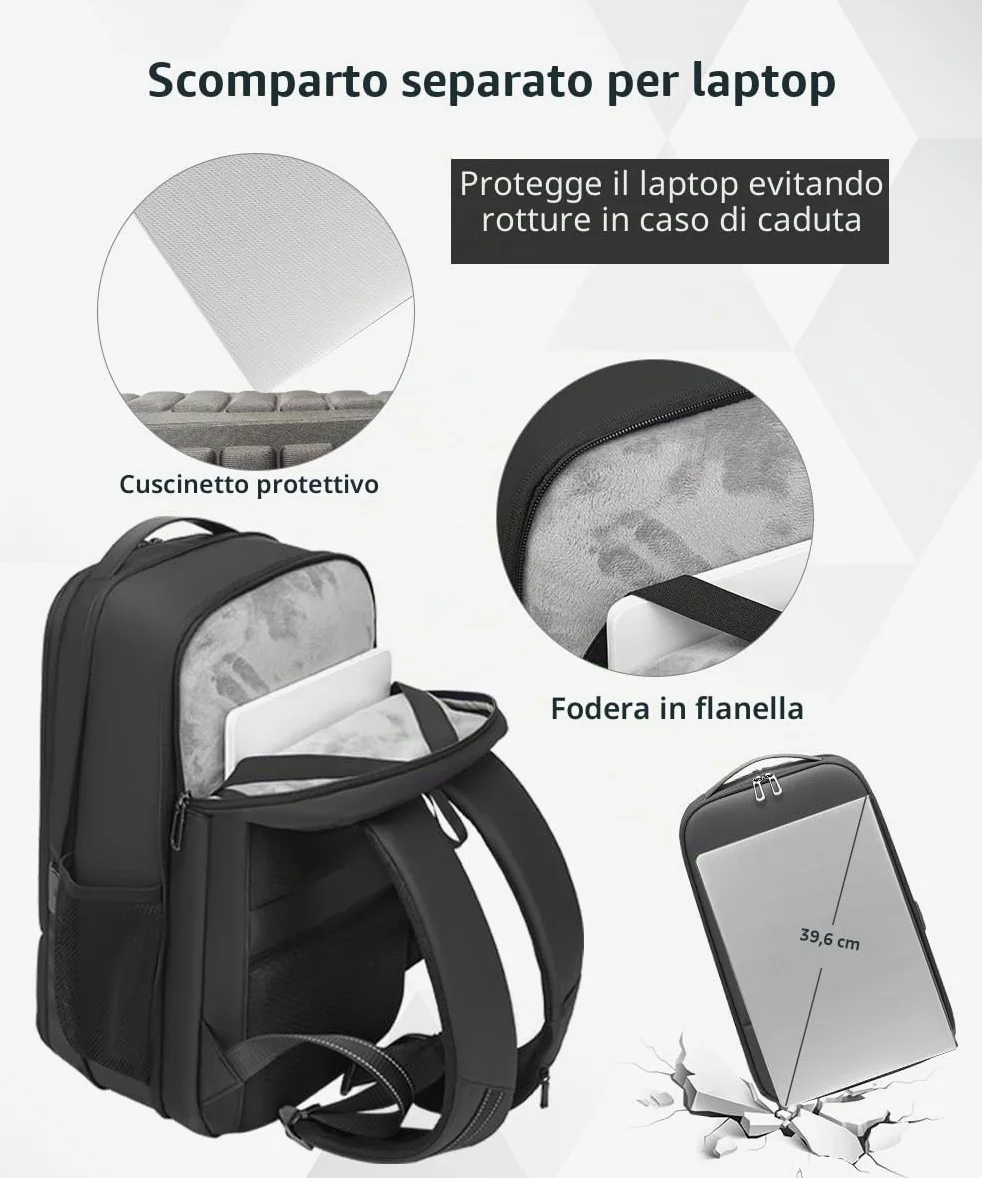 Zaino da lavoro per uomo Zaino sottile espandibile per laptop da 15,6 pollici con porta USB per caricabatterie