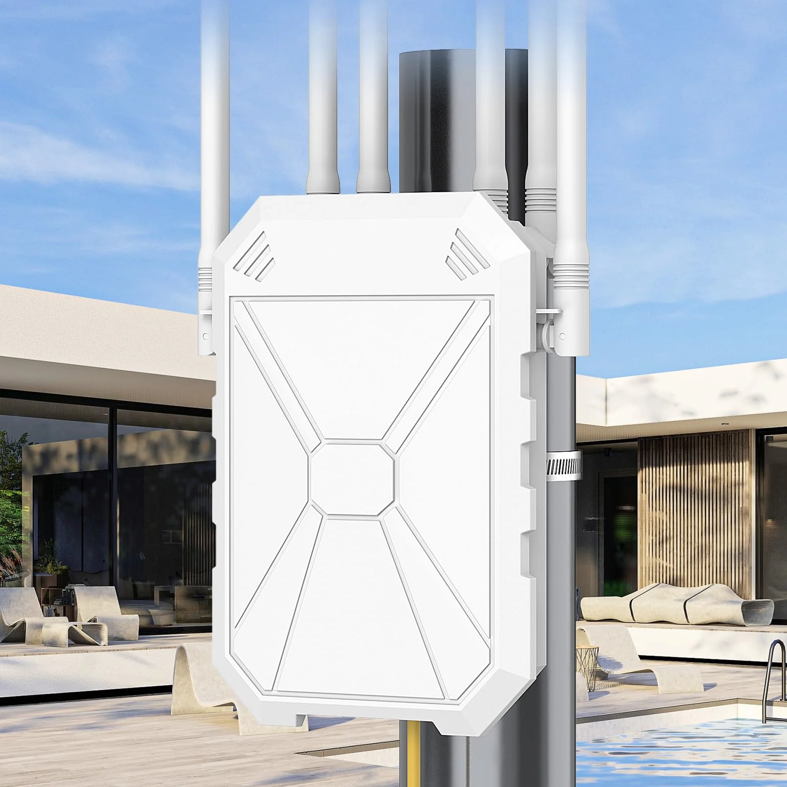 AX1800 Ripetitore WiFi Potente Esterno, 5GHz e 2,4GHz Amplificatore Wifi Con 6 Antenne, WiFi Extender, Resistente Agli Agenti Atmosferici IP67, with PoE, Porta Gigabit Ethernet, Per Cortile