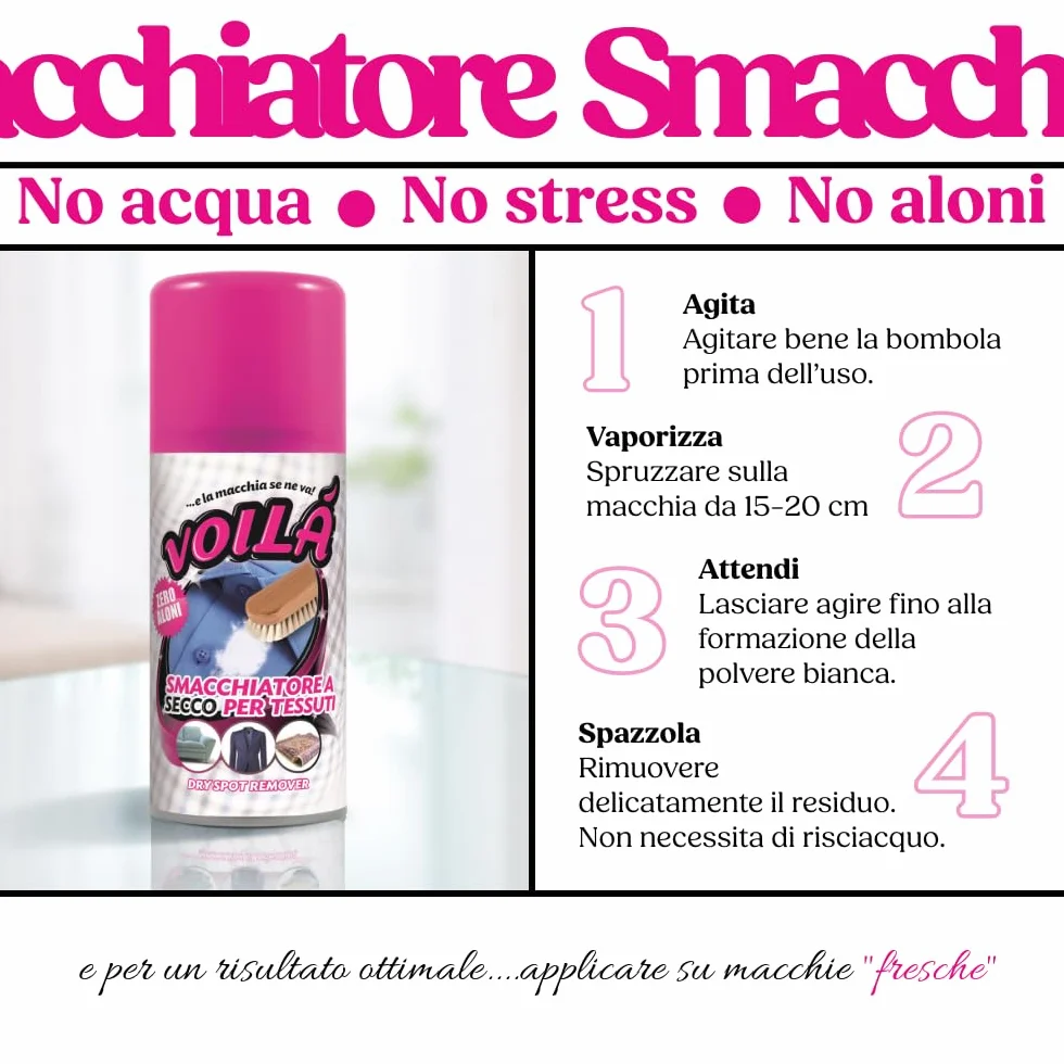 Voilà Smacchiatore Istantaneo a Secco Spray per Tessuti 2 x 200 ml