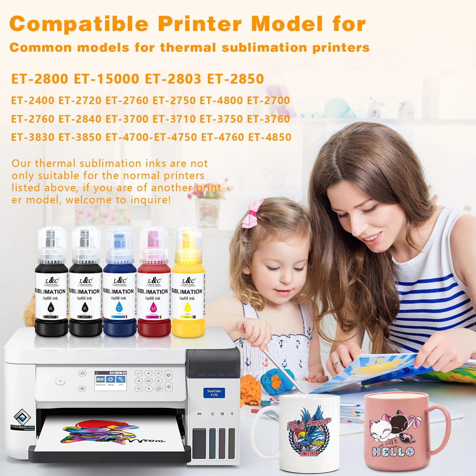 Inchiostro a sublimazione per stampanti a getto d'inchiostro Epson ET2400 ET2710 ET2700 ET2720 ET2760 ET2750 ET4800 ET2800 ET2803 ET2850 ET2756 ET3700 ET15000 per stampa a caldo su tazze Custodie per