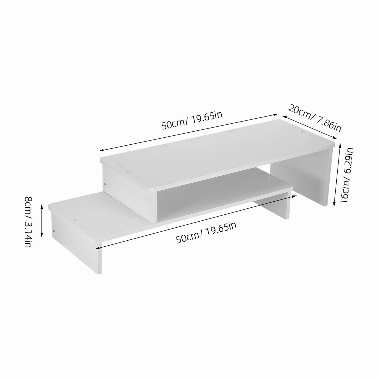 Supporto Monitor in Legno Bianco a 2 Livelli per Scrivania | Design a Doppio Strato, Superficie Raffinata, Base Stabile Antiscivolo, Adatto a Professionisti e Studenti