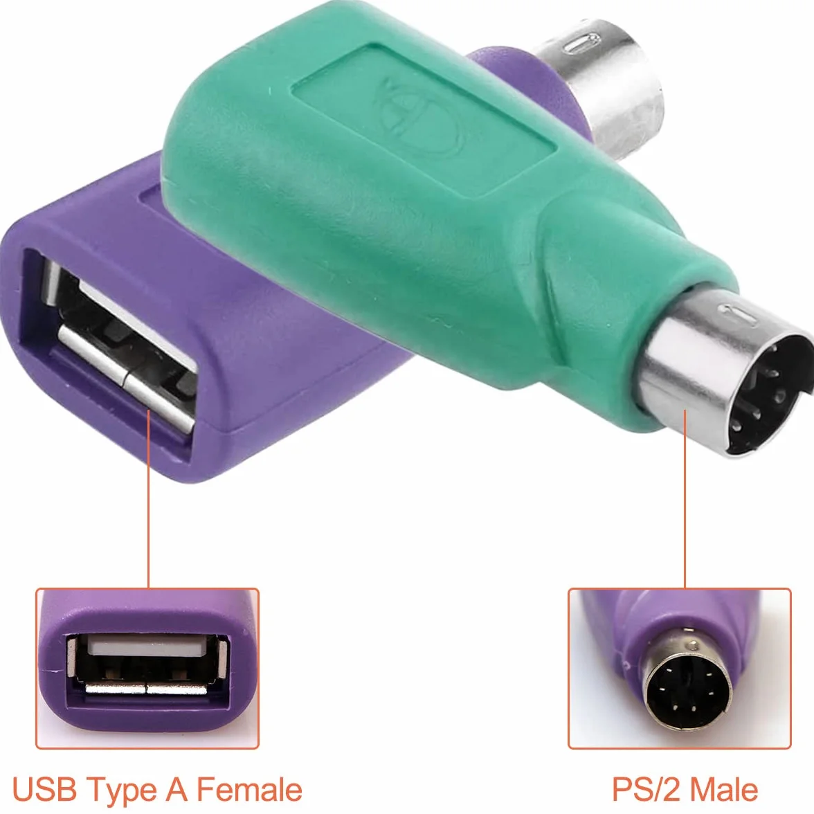 Adattatore da PS/2 a USB A Maschio a Femmina Adattatore per tastiera PS2 Jack a USB A Plug per mouse e tastiera, 4 pezzi