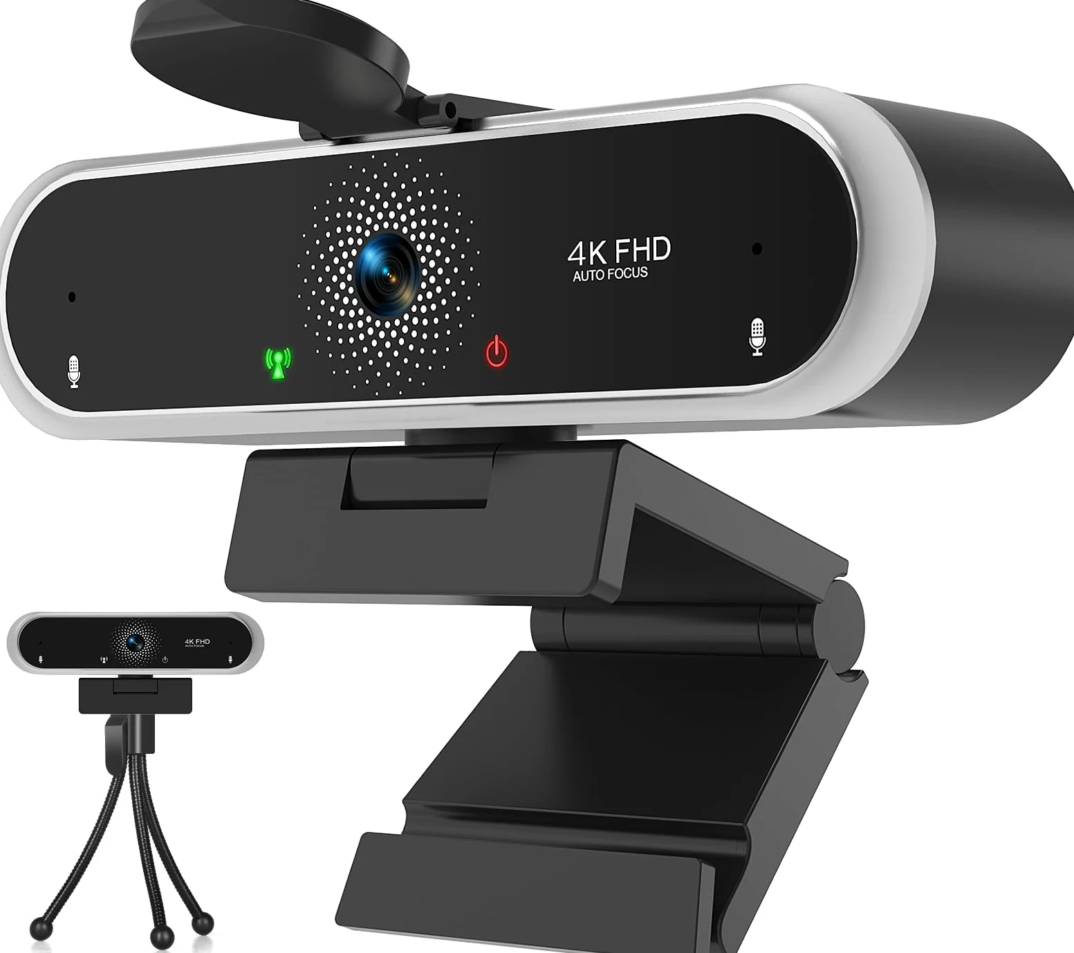 NIVEOLI Webcam 4K con microfono e copertura webcam, treppiede, desktop, per streaming live videochiamata, conferenza, lezioni online, gioco plug & play con correzione automatica della luce per
