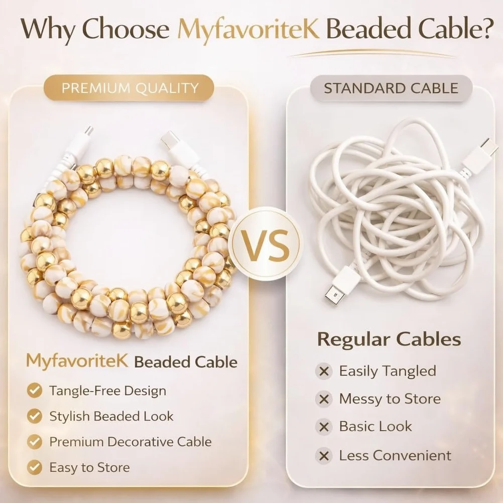 Elegante cavo di ricarica per telefono con perline colorate cavo di ricarica USB per smartphone (USB C a USB C, marmo e oro, 2 m)