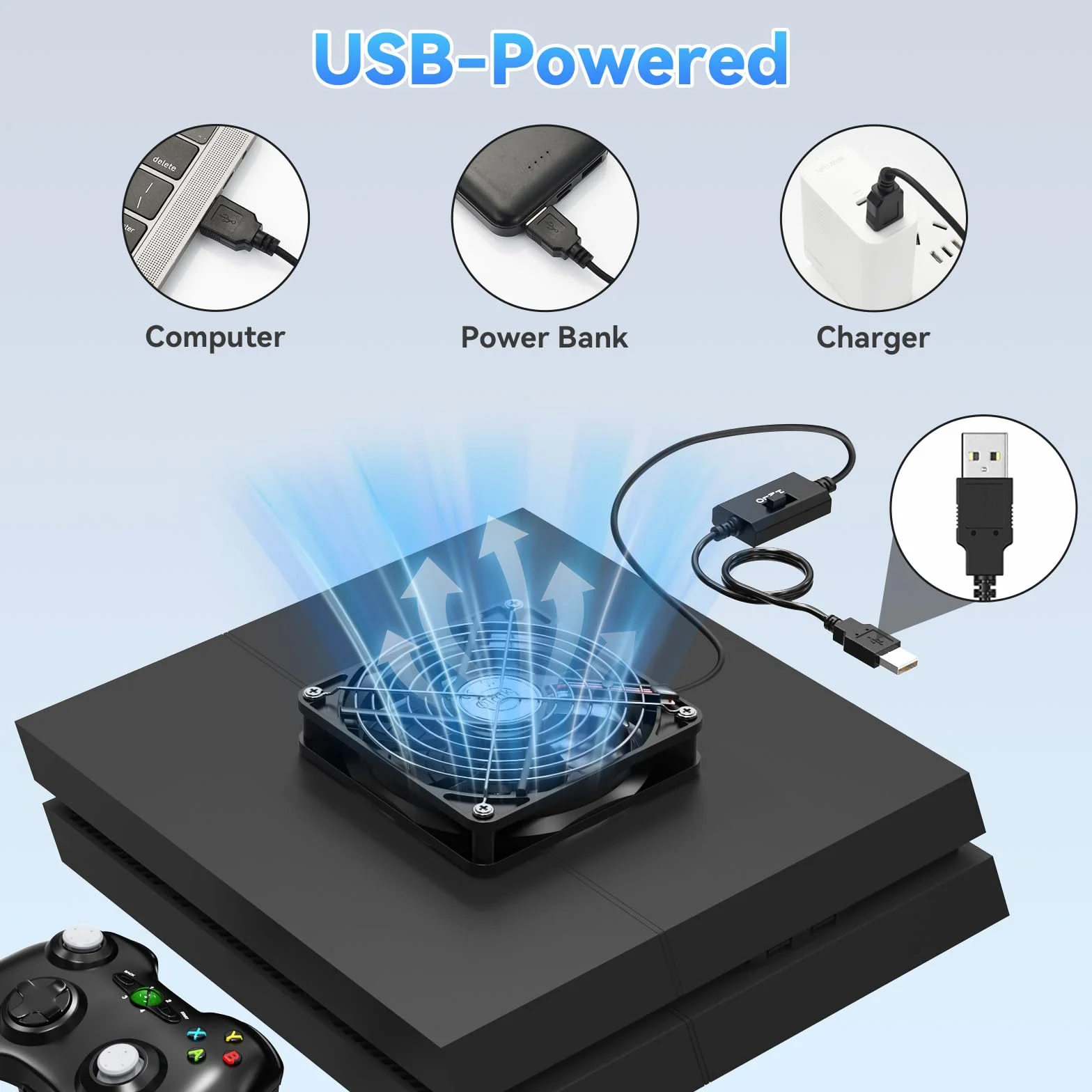 OTraki Ventilatore USB 120 mm,5V USB Fan Raffreddamento PC Ventole Mini Ventilatore 3 Velocità Regolabili,PC Ventole Compatibile con computer/PS4 /TV Box/Armadio AV/Router/Xbox