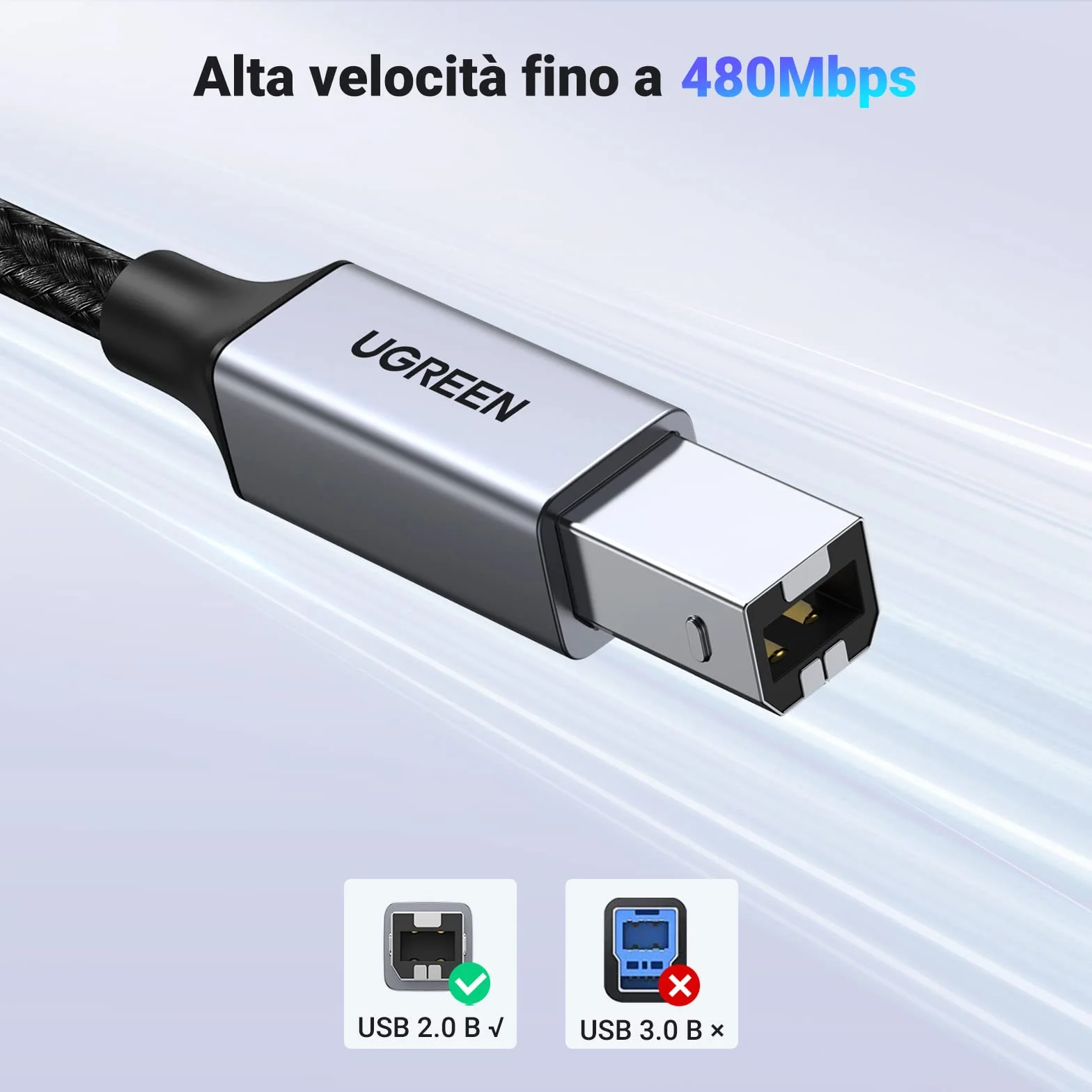 UGREEN Cavo Stampante Tipo C a USB B Nylon Printer Compatibile con MacBook Pro, iPad, ASUS, Acer per HP, Epson, Brother, Lexmark, Canon (1M)