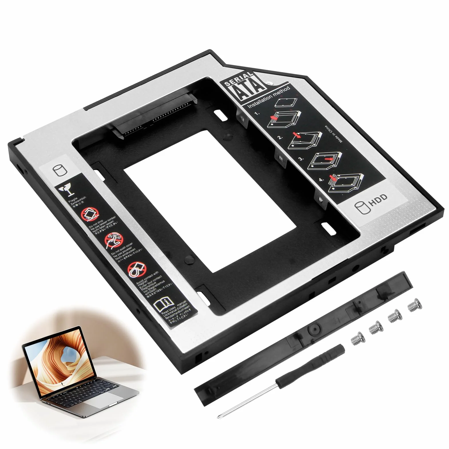 Cornice Universale per HDD/SSD da 9,5 mm SATA a SATA 3.0 - Adattatore Alloggiamento Unità Compatibile con Dell, HP, Lenovo ThinkPad, Acer, ASUS, Sony, Samsung, MSI