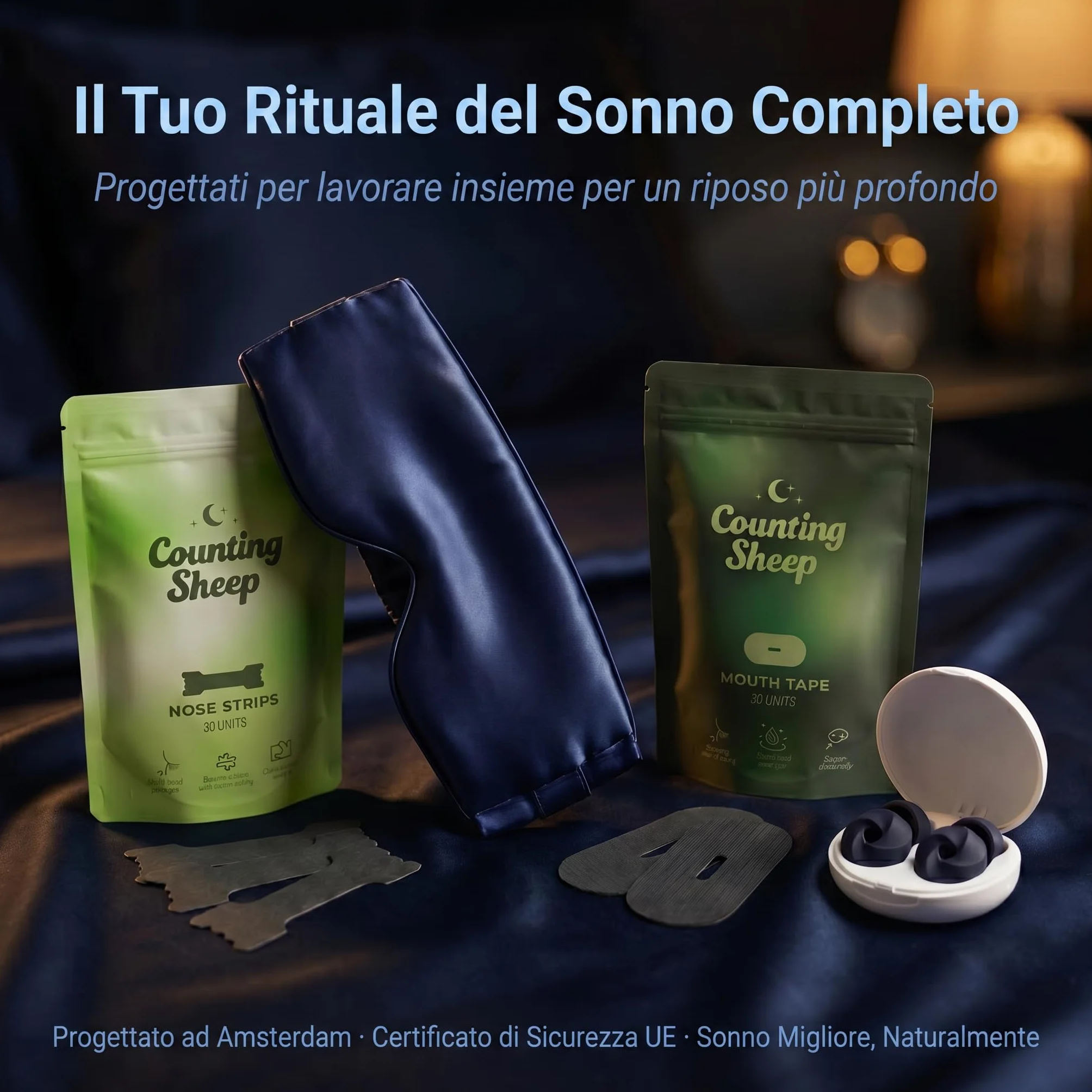 Mascherina in Seta per Dormire Donna Uomo Counting Sheep Seta di Gelso Morbida 100% Oscurante Leggera Regolabile Ipoallergenica