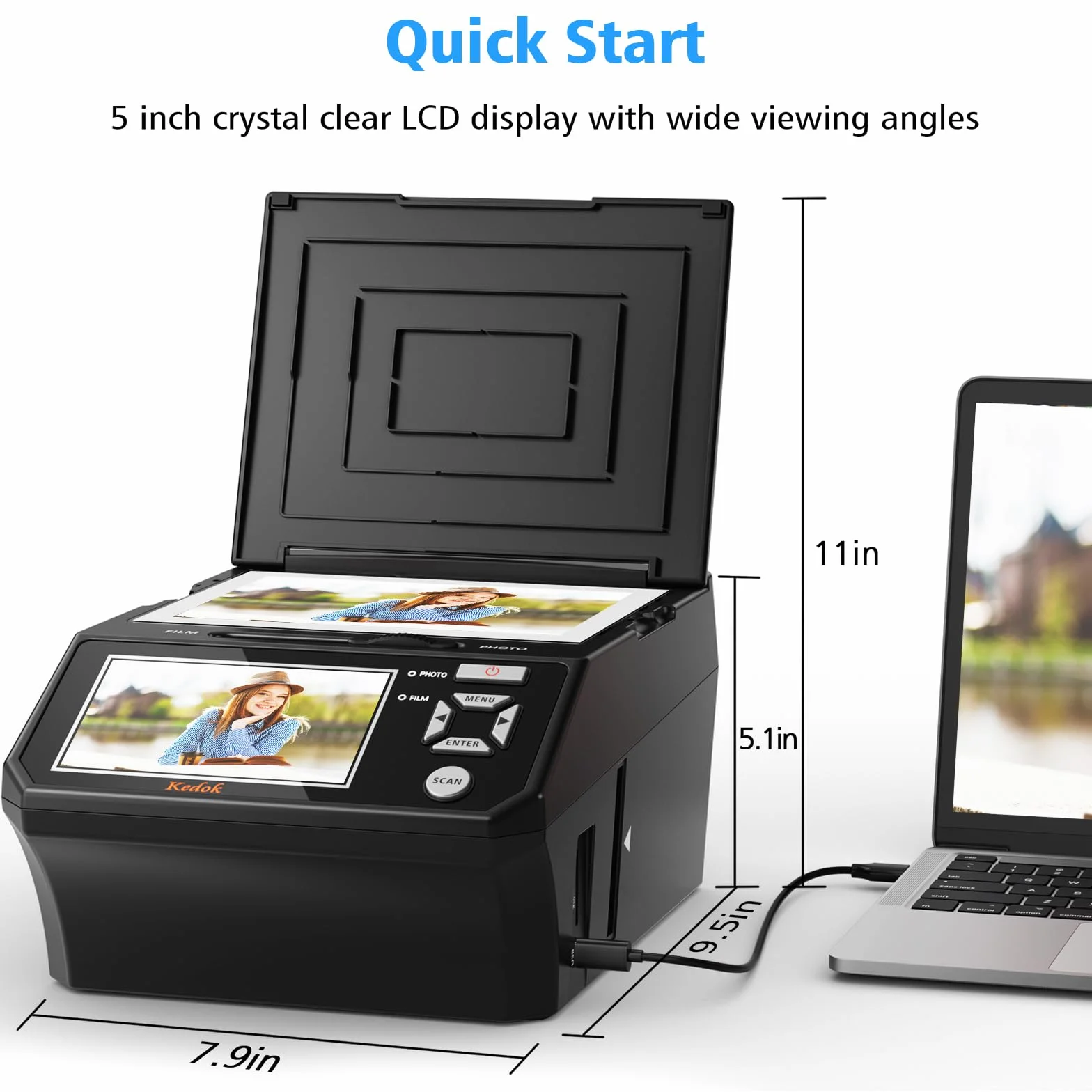 Multiscanner per Diapositive e Negativi con Schermo LCD da 5", Scanner per Foto Digitale per Convertire 35 mm, 110 Film e Biglietto da Visita in 22 MP Digital JPEG