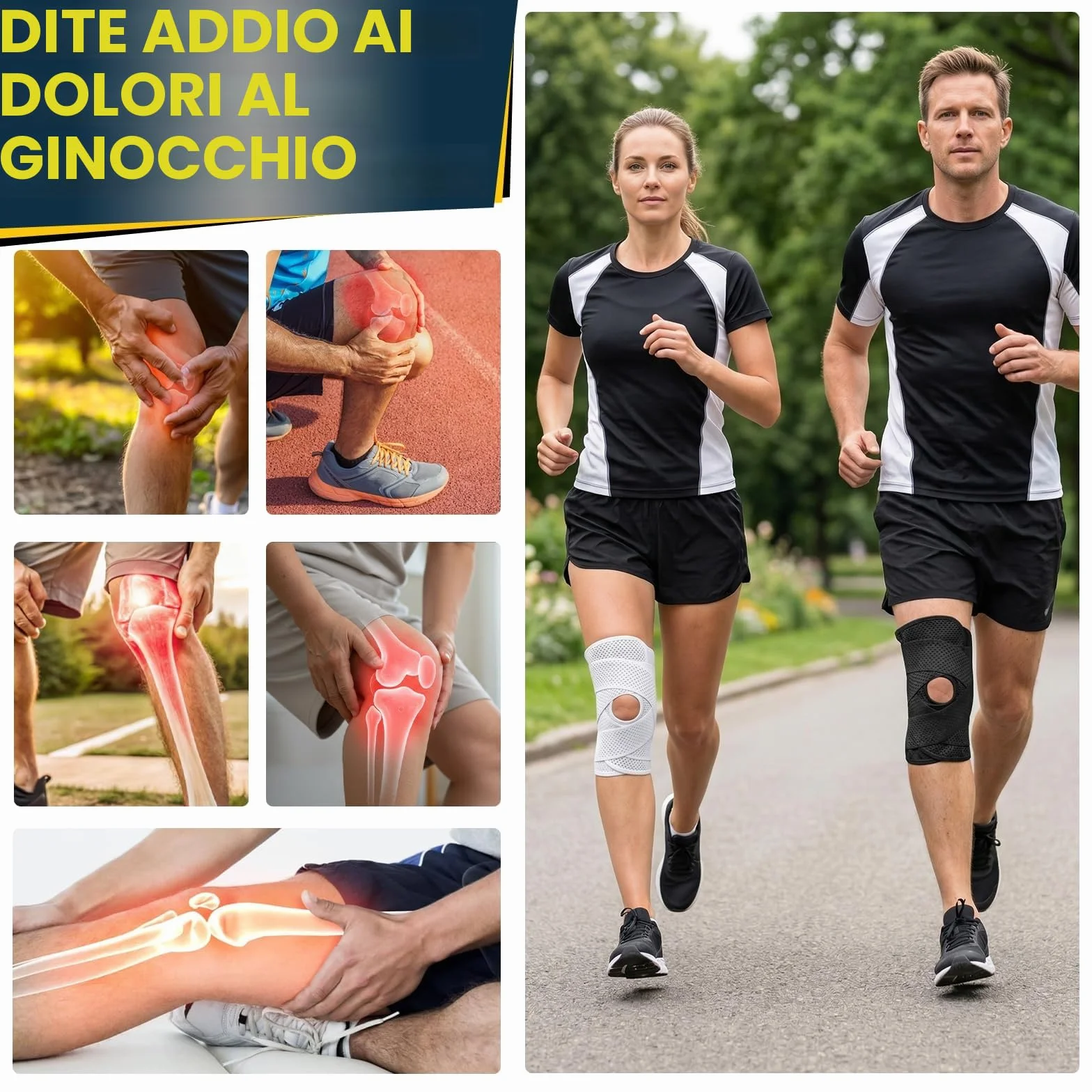 ANAMPION Ginocchiera Ortopedica Regolabile con Stabilizzatori Laterali per Legamenti Menisco Rotula (M)