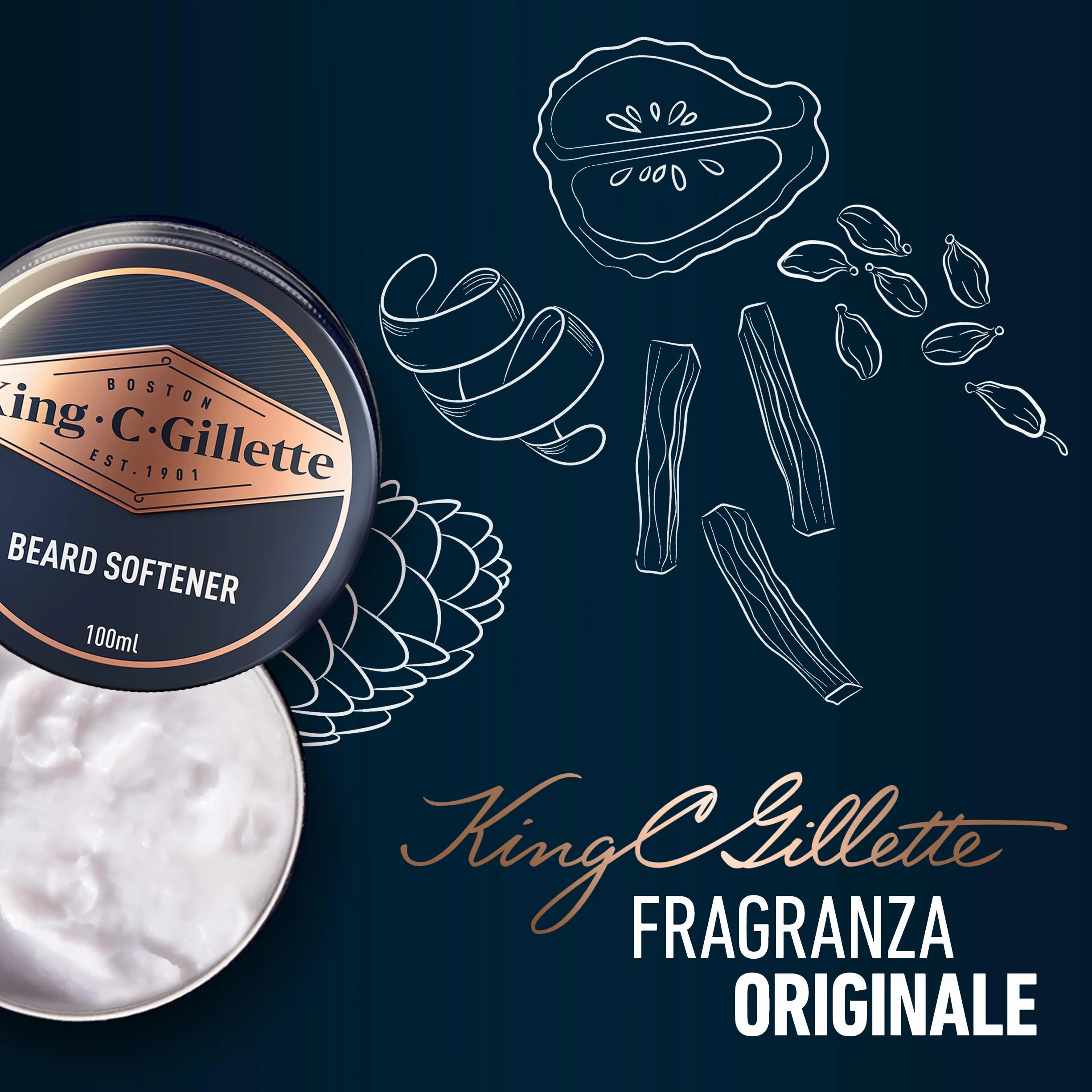 King C. Gillette Balsamo Barba 100 Ml Cura Barba Burro di Cacao Regalo Uomo