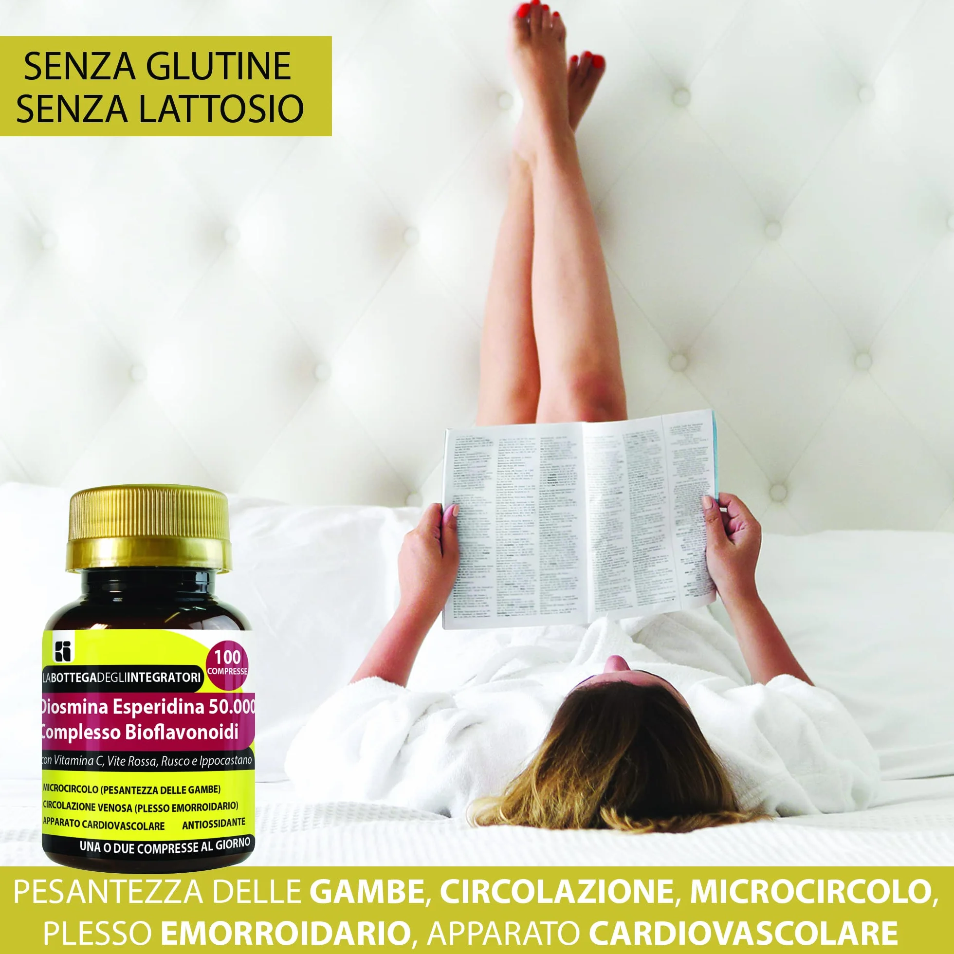 Diosmina Esperidina Complesso Bioflavonoidi 100 Compresse con Vitamina C, Vite Opc, Rusco, Ippocastano Integratore Circolazione Emorroidi Gambe