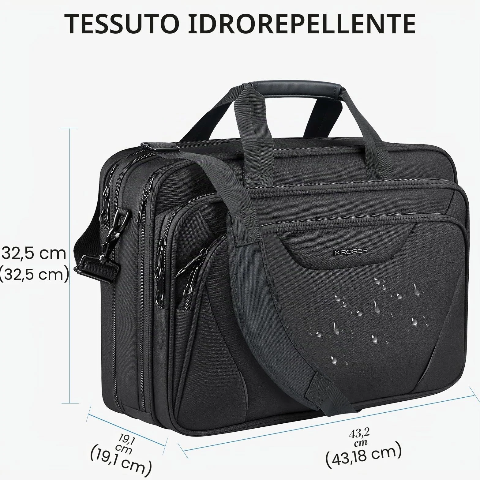 KROSER Borsa per Laptop Cartella per Laptop Premium Adatto per Laptop fino a 17,3 Pollici Borsa a Tracolla Espandibile a Tracolla Borsa per Computer per Viaggi/Affari/Scuola/Uomini/Donne-Nero