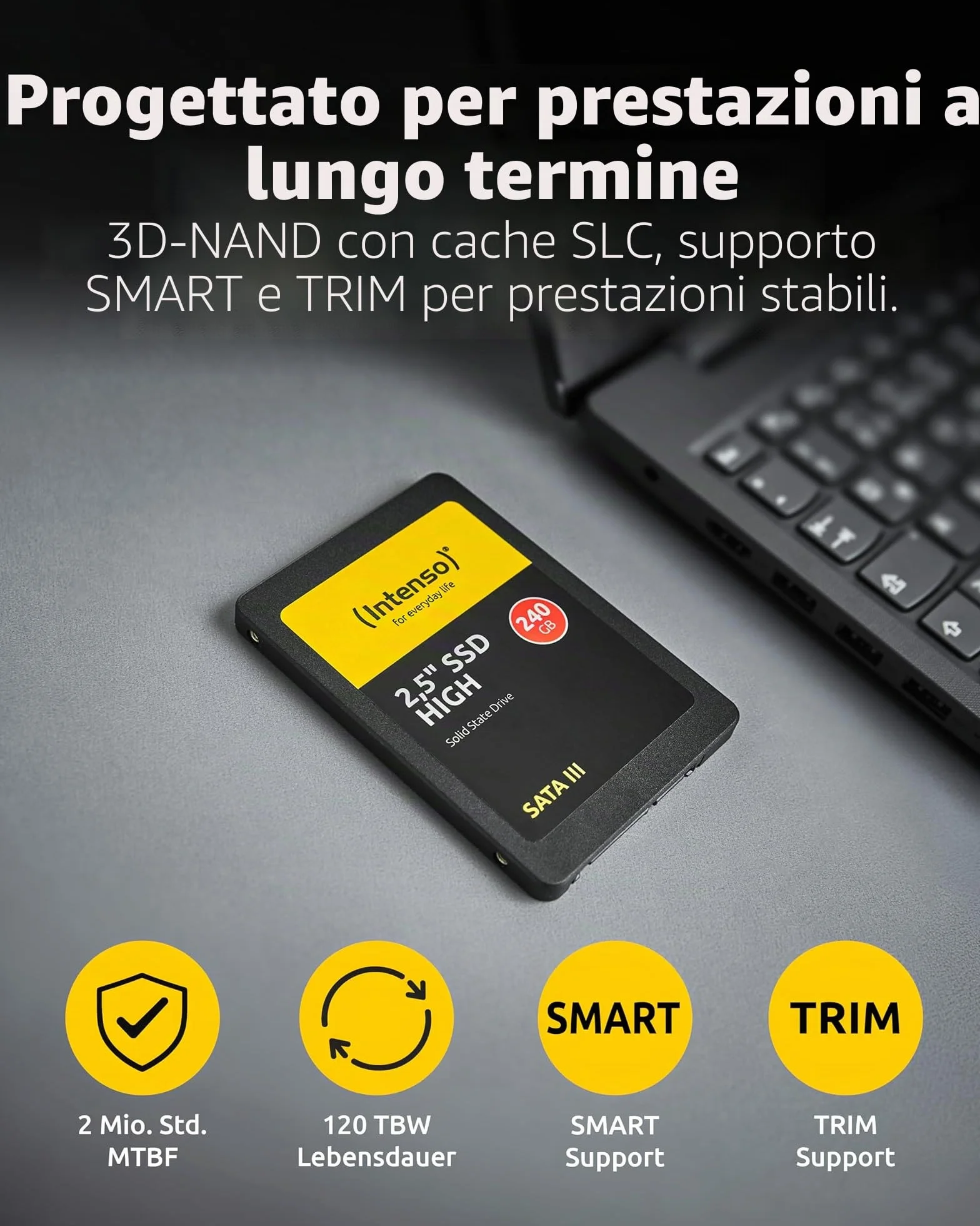 Intenso 2.5" SSD Interno SATA III High Performance, 480 GB, Nero