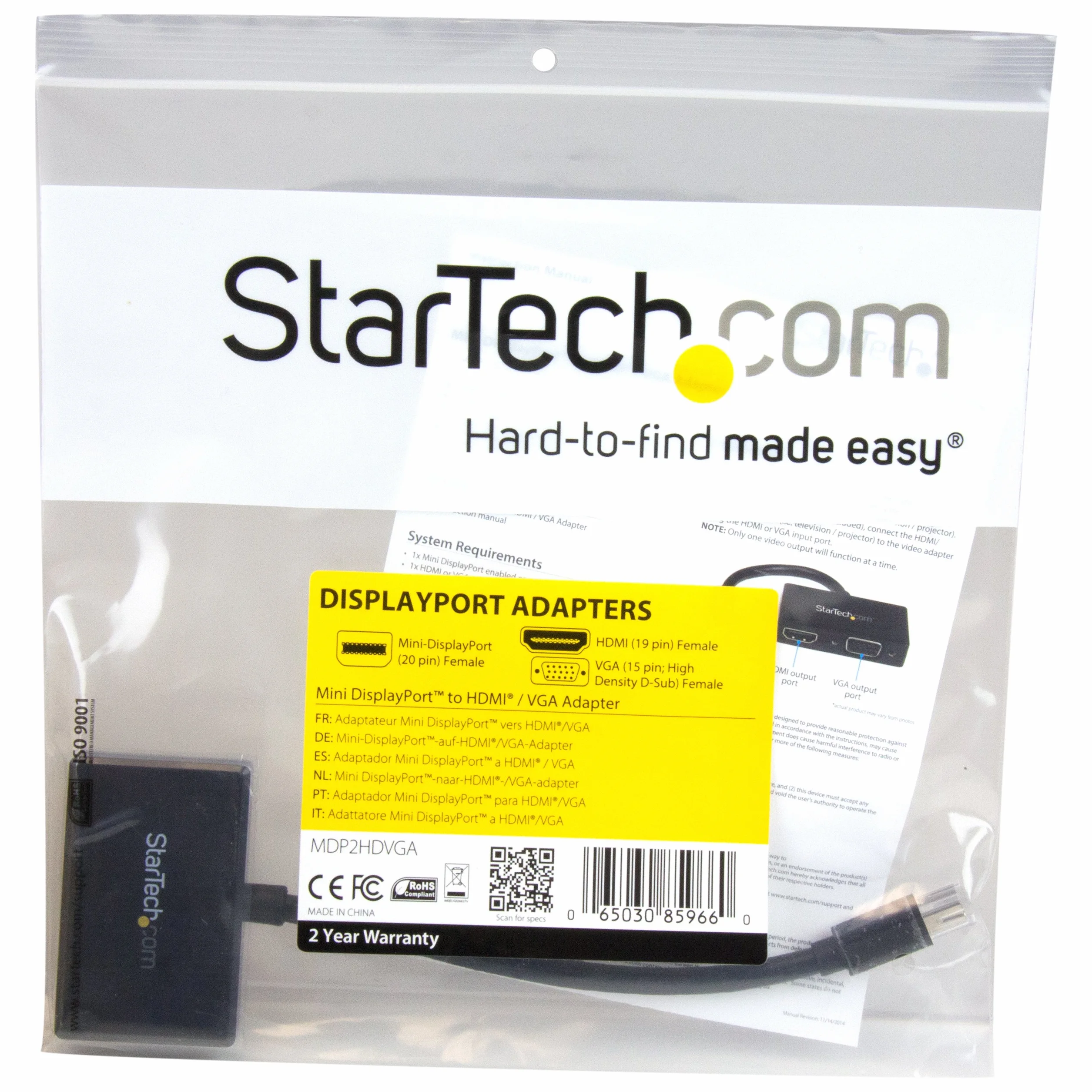 StarTech.com Adattatore Mini DisplayPort a HDMI e VGA, Convertitore audio/video da viaggio mDP 2 in 1, 1920x1200 / 1080p, Nero