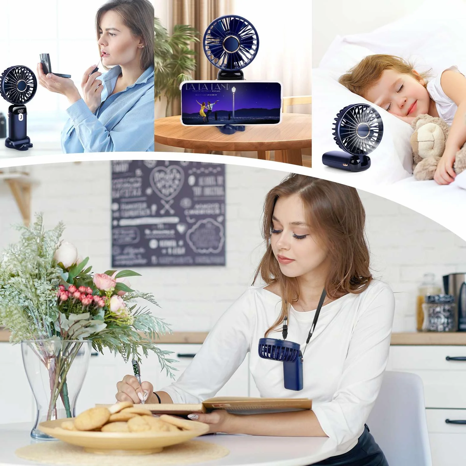BOSONER Mini ventilatore portatile portatile ricaricabile con 5 velocità, piccolo ventilatore portatile da 4000 mAh a batteria, ventilatore personale silenzioso da viaggio per bambini, donne, uomini
