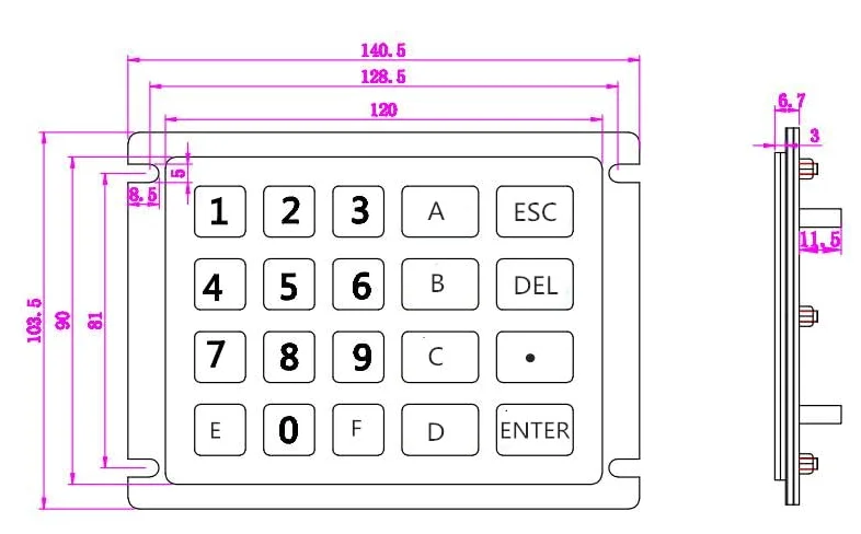 Tastierino numerico in metallo USB robusto in acciaio inossidabile impermeabile IP65 con 20 tasti D-8210(Matrix Interface,Layout 3)