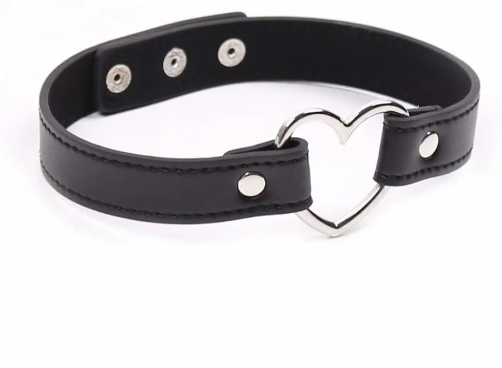 BONDAGERIE® Collarino Choker cuore acciaio ecopelle donna uomo