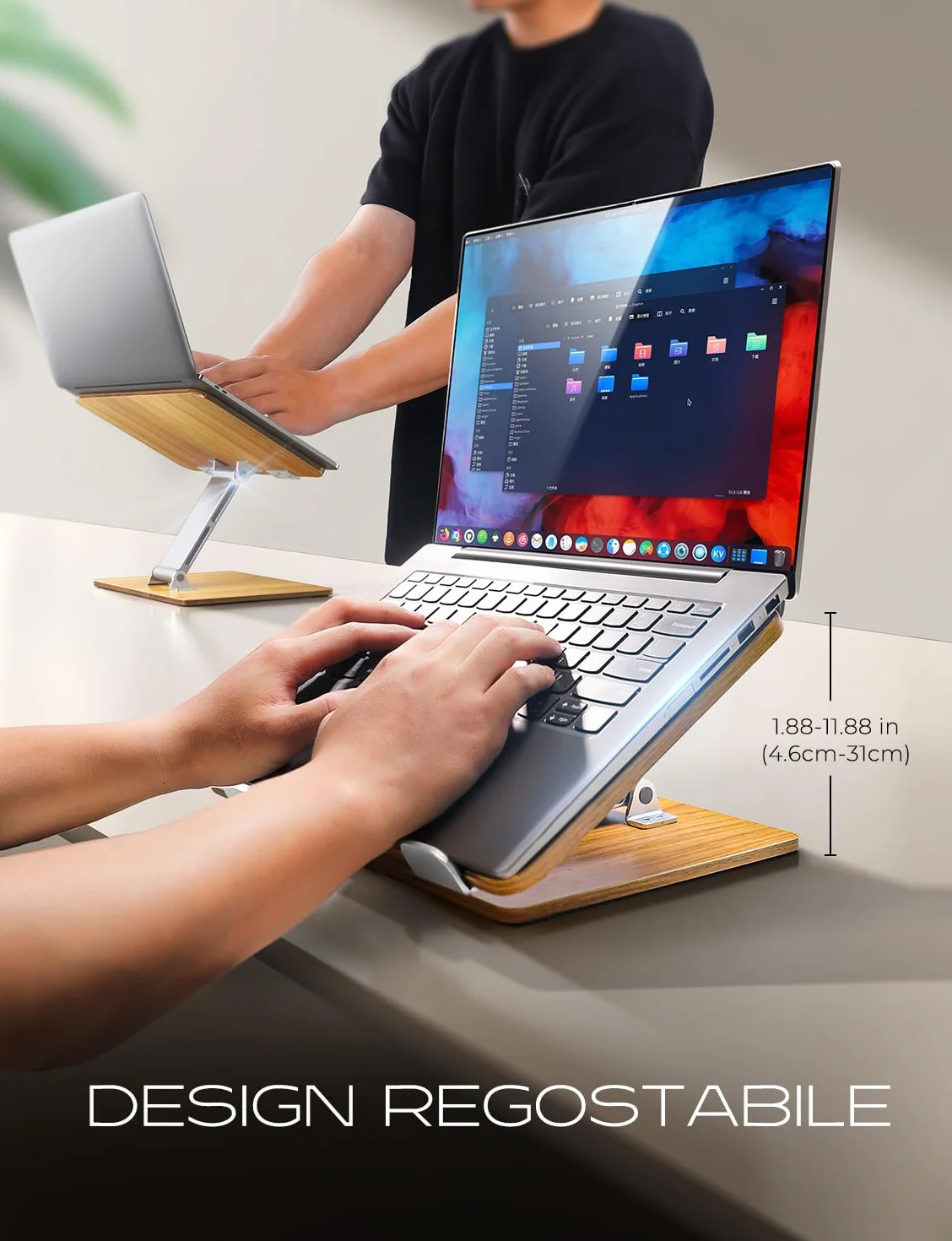 CIRYCASE Supporto PC Portatile Legno/Alluminio, Ergonomico Scrivania Supporto Laptop Stand Regolabile in Altezza, Rialzo PC Portatile Pieghevole, Laptop Stand B27 dvd per MacBook/HP 10-16" Notebook