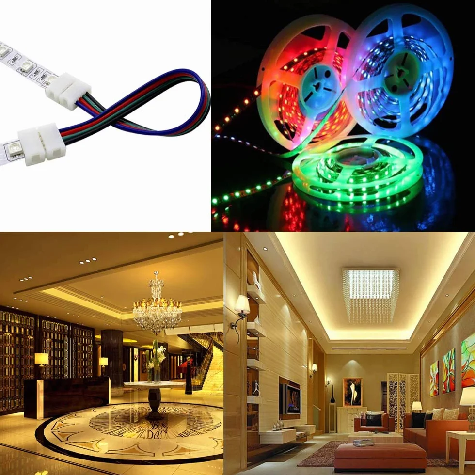 FULARR 12Pcs Professionale 4 Pin LED Striscia Luminosa Connettore, 10mm Non-Impermeabile Snap Giù, Senza Saldatura 5050 RGB LED Striscia