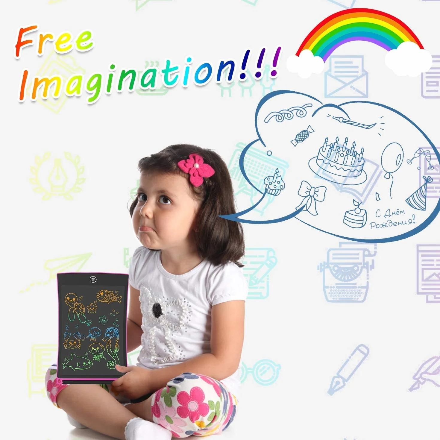 Tavoletta Grafica LCD 8,5 Pollici Schermo Colorato Doodle con Pulsante di Blocco Rosa