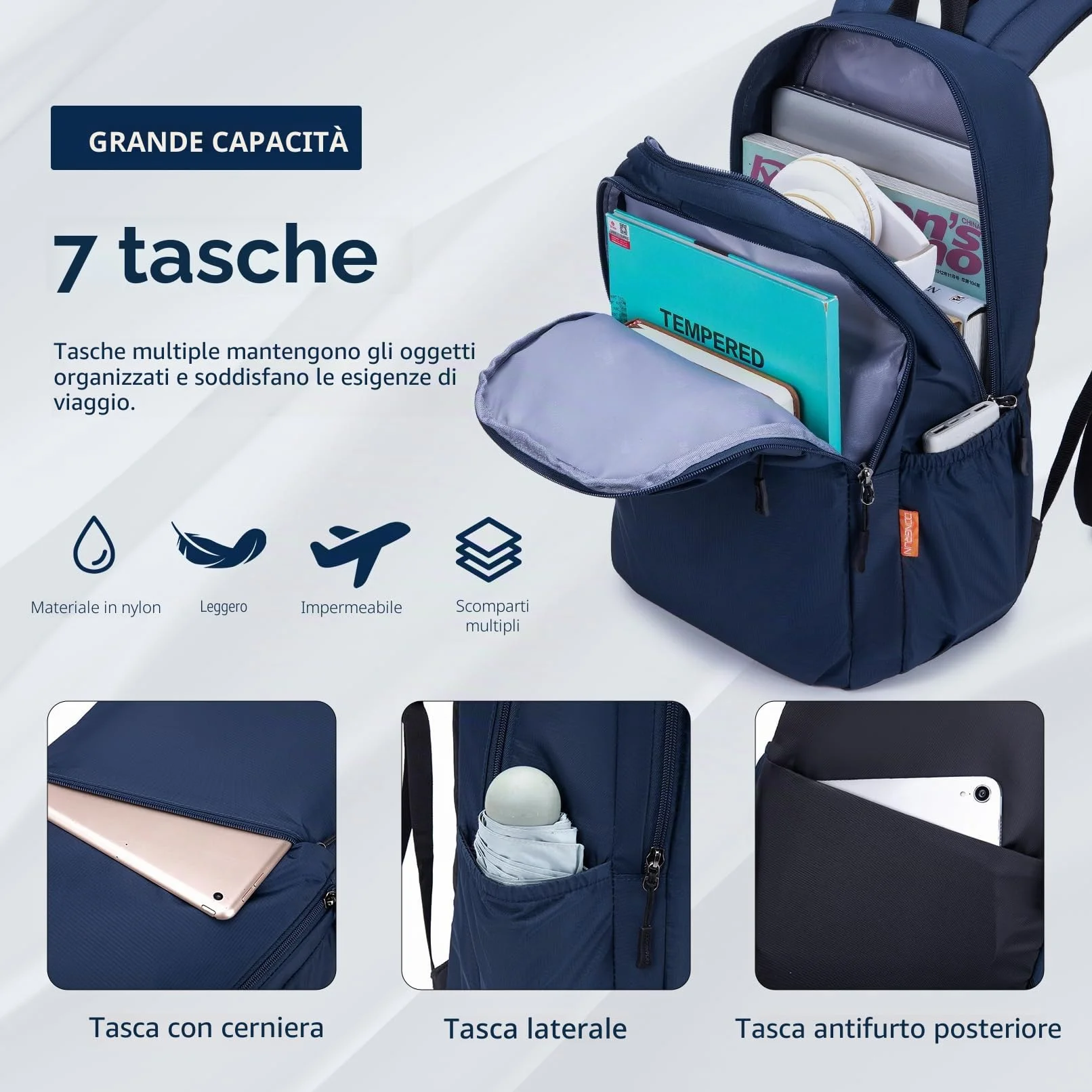 40X30X15 Air France British Airways Wizzair Vueling Zaino da Viaggio Aereo Bagaglio a Mano, Impermeabile Nylon Zaini Bagaglio a Mano Zainetto Porta PC 14 Pollici Con Vano per Computer