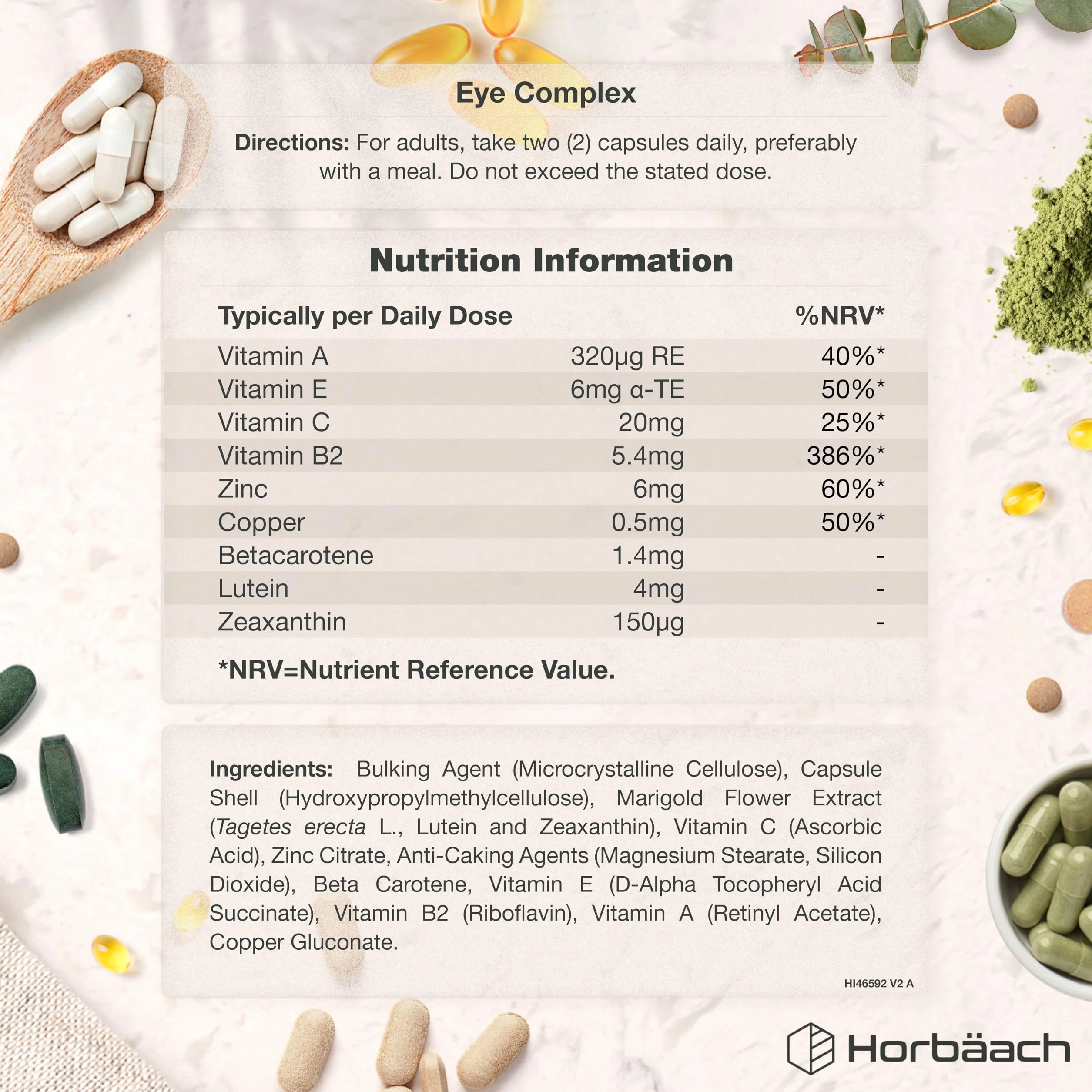 Horbaach Integratore Occhi con Luteina e Zeaxantina Alto Dosaggio 120 Compresse Vegane