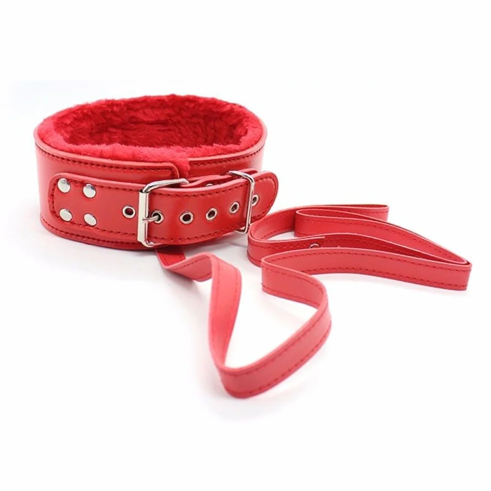 BONDAGERIE Collare morbido peluche ecopelle Rosso
