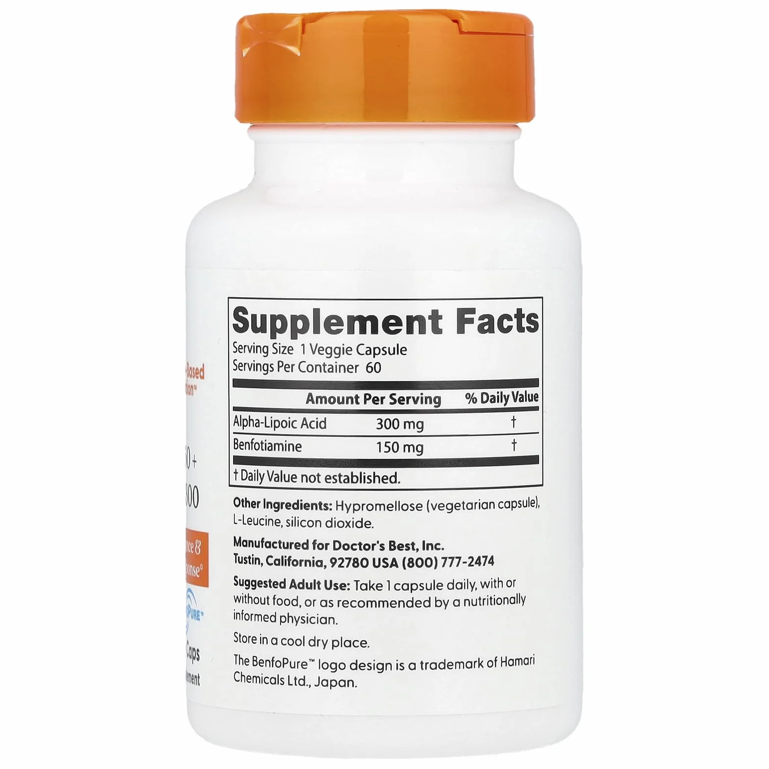 Doctor's Best Benfotiamina Alpha Acido lipoico 150 mg 300 mg 60 Capsule vegetariane