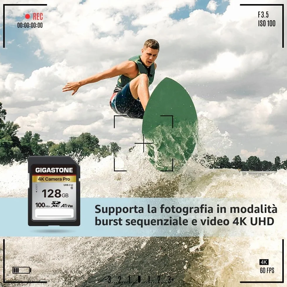[5 anni di recupero dati gratuito] GIGASTONE scheda di memoria da 128 GB serie 4K Pro, velocità fino a 100 MB/s, compatibile con videocamere Canon, Nikon, Sony, A1 V30 UHS-I