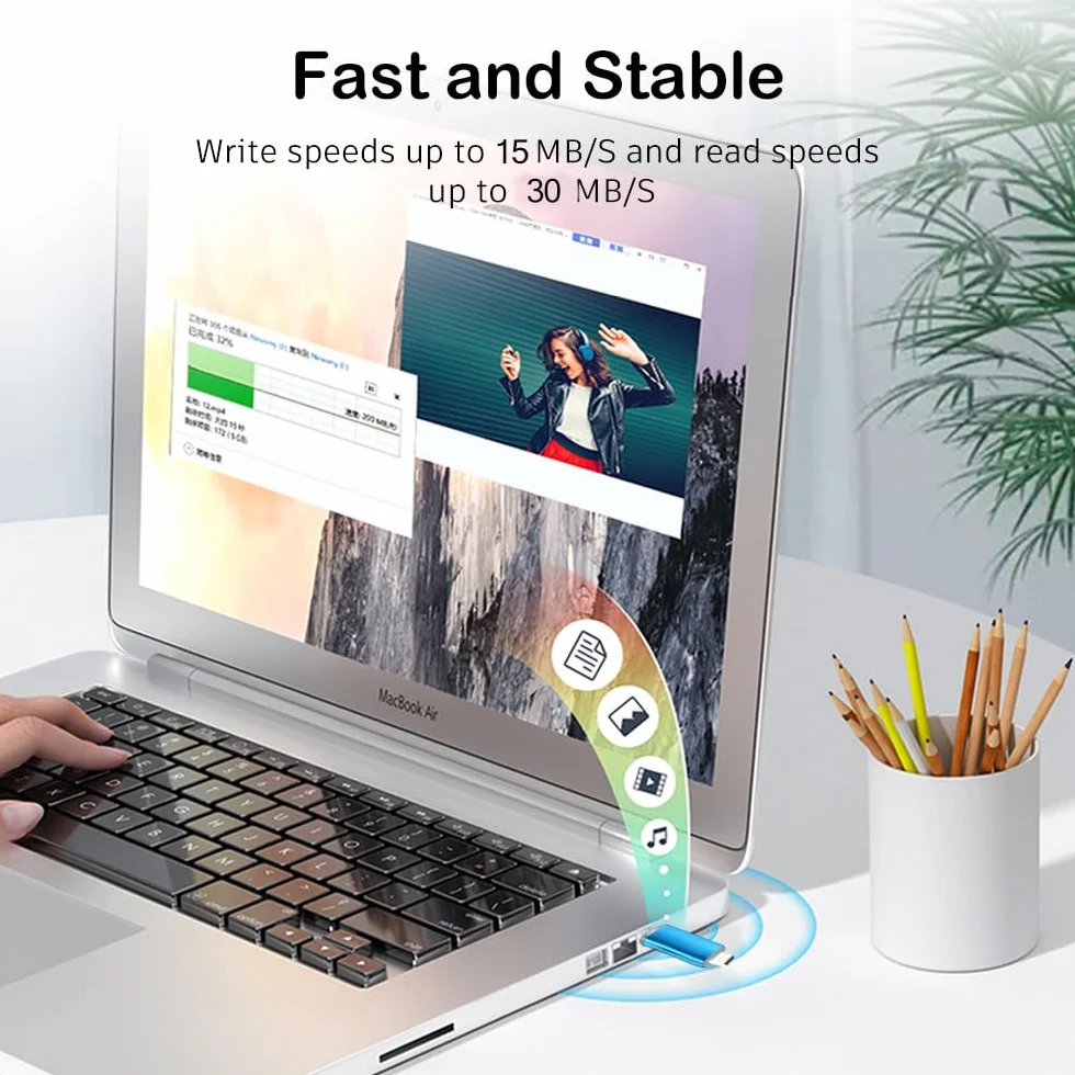 Chiavetta USB C 128 GB 2.0 Pen Drive OTG per Smartphone Laptop Tablet PC Blu