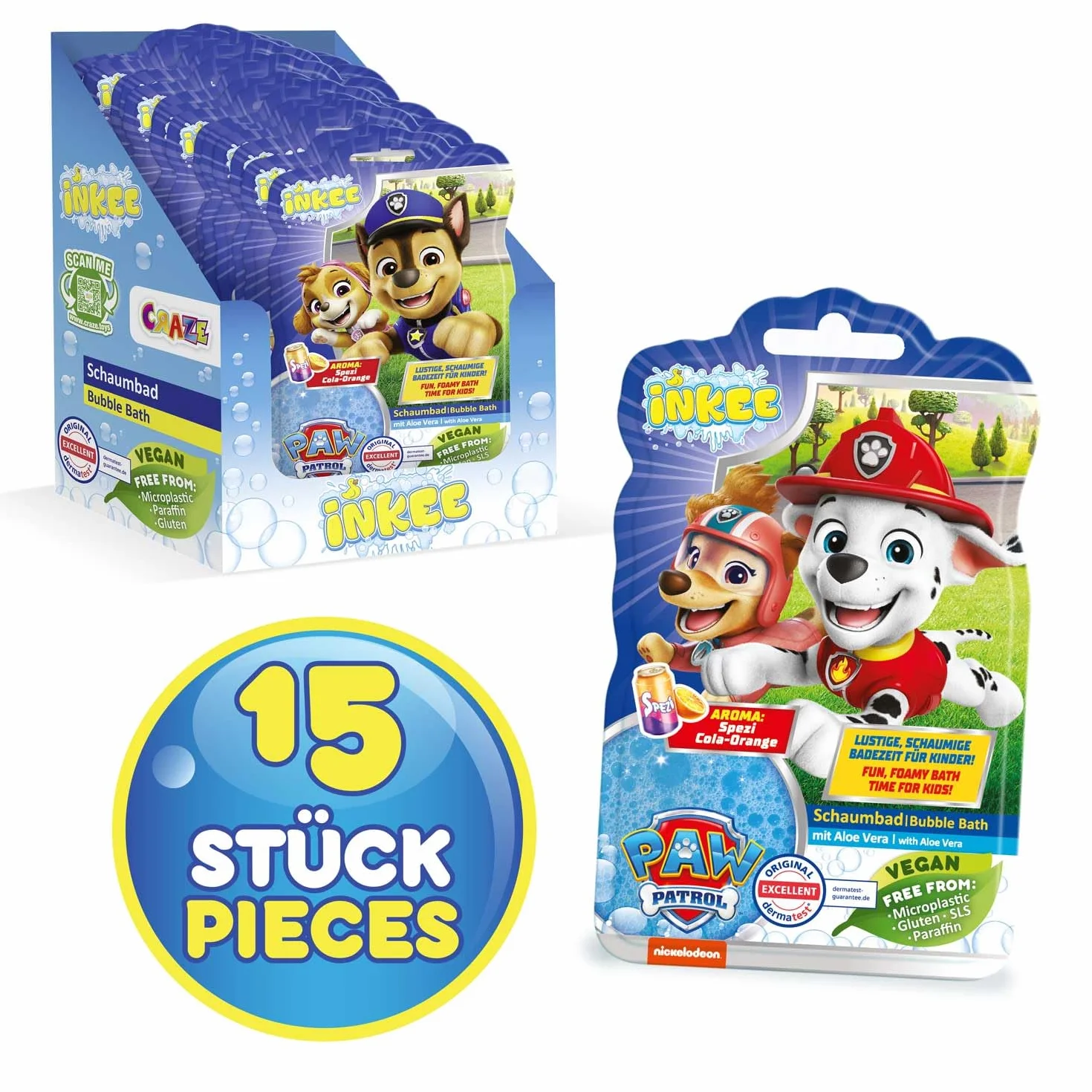 Paw Patrol Bagnoschiuma liquido per bambini 15 x 40 g aloe vera ciliegia