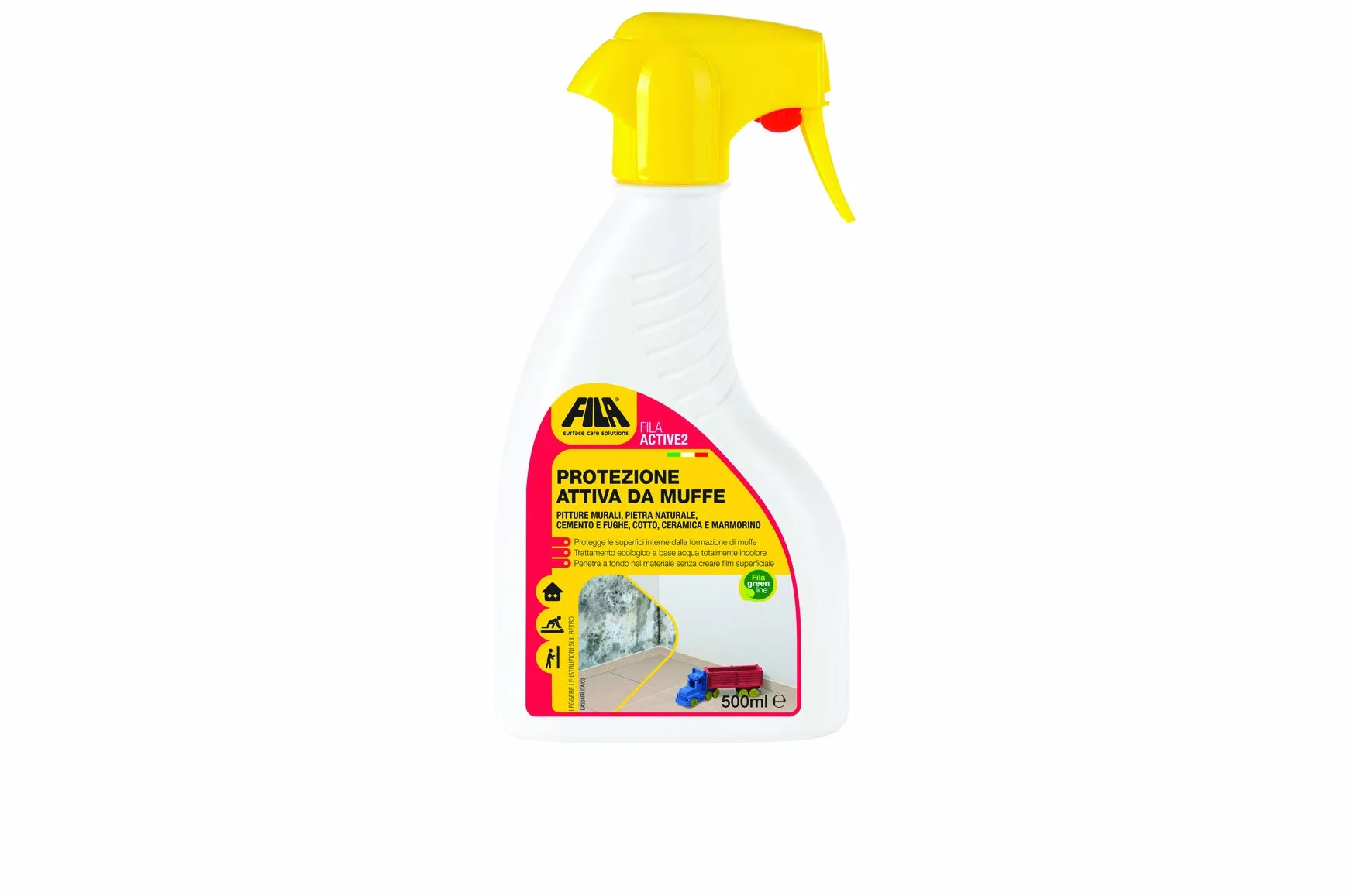 FILA ACTIVE2 Protettivo Anti Muffa Spray Trasparente 500ml per Muri Interni