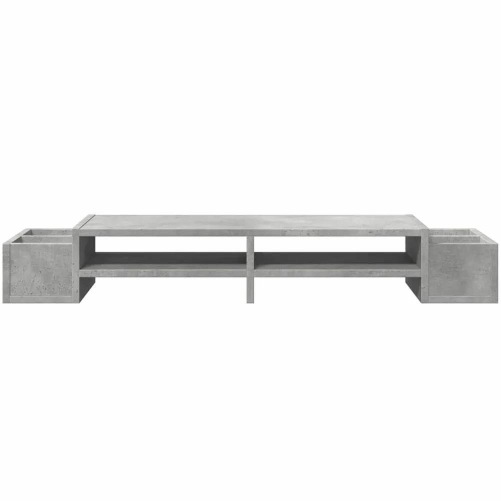 Supporto per monitor con vano portaoggetti, in legno grigio cemento, 100 x 27 x 15 cm, 4 scomparti, per scrivania per computer, scrivania, supporto per laptop, supporto per monitor, home